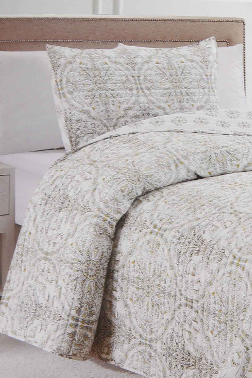 Redtag-Beige-3-Piece-Geometric-Printed-Quilt-Set-(Single-Size)-Category:Quilts,-Colour:Beige,-Deals:New-In,-Filter:Home-Bedroom,-HMW-BED-Quilts,-New-In-HMW-BED,-Non-Sale,-Section:Homewares,-W22A-Home-Bedroom-