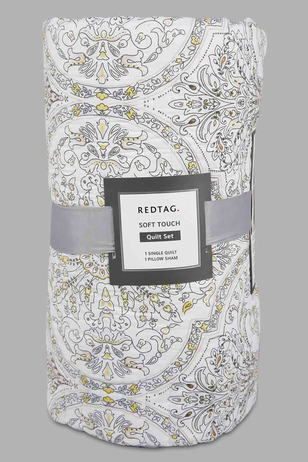 Redtag-Beige-3-Piece-Geometric-Printed-Quilt-Set-(Single-Size)-Category:Quilts,-Colour:Beige,-Deals:New-In,-Filter:Home-Bedroom,-HMW-BED-Quilts,-New-In-HMW-BED,-Non-Sale,-Section:Homewares,-W22A-Home-Bedroom-