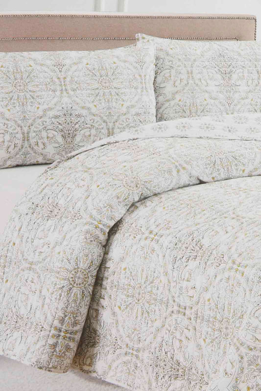 Redtag-Beige-3-Piece-Geometric-Printed-Quilt-Set-(Double-Size)-Category:Quilts,-Colour:Beige,-Deals:New-In,-Filter:Home-Bedroom,-HMW-BED-Quilts,-New-In-HMW-BED,-Non-Sale,-Section:Homewares,-W22A-Home-Bedroom-