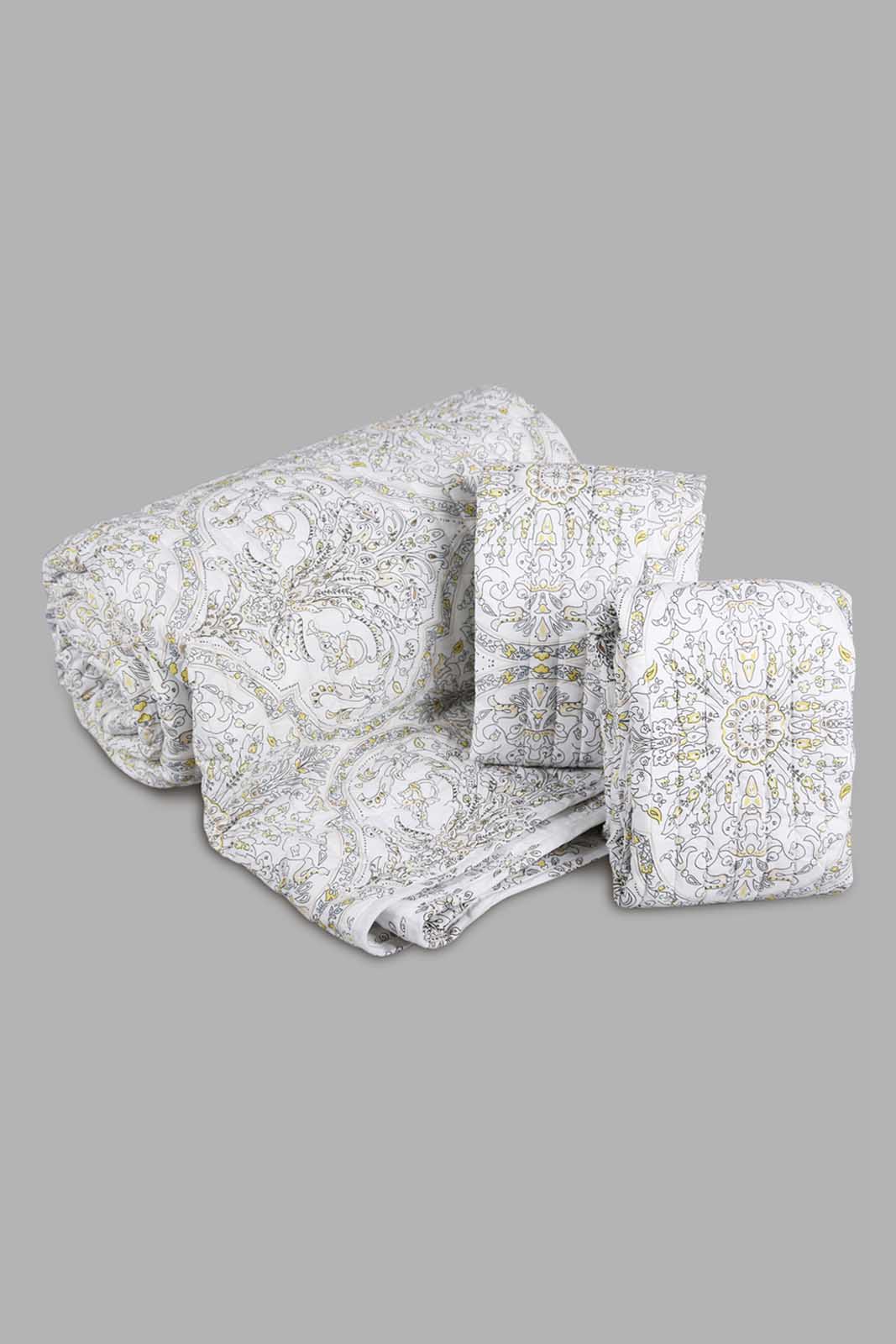 Redtag-Beige-3-Piece-Geometric-Printed-Quilt-Set-(Double-Size)-Category:Quilts,-Colour:Beige,-Deals:New-In,-Filter:Home-Bedroom,-HMW-BED-Quilts,-New-In-HMW-BED,-Non-Sale,-Section:Homewares,-W22A-Home-Bedroom-