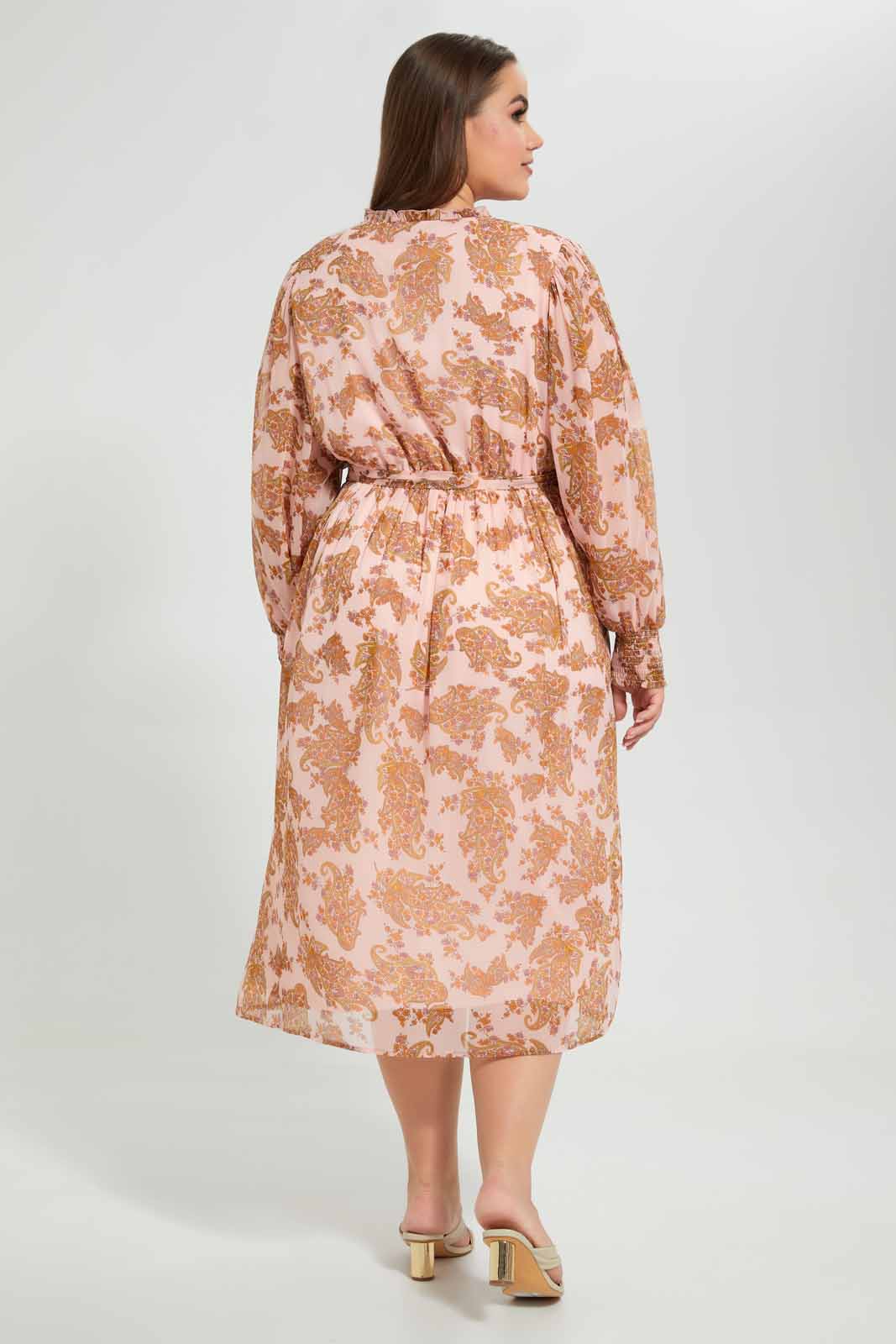 Redtag-Assorted-Printed-Midi-Length-Dress-With-Smocking-And-Belt-Dresses-Women's-