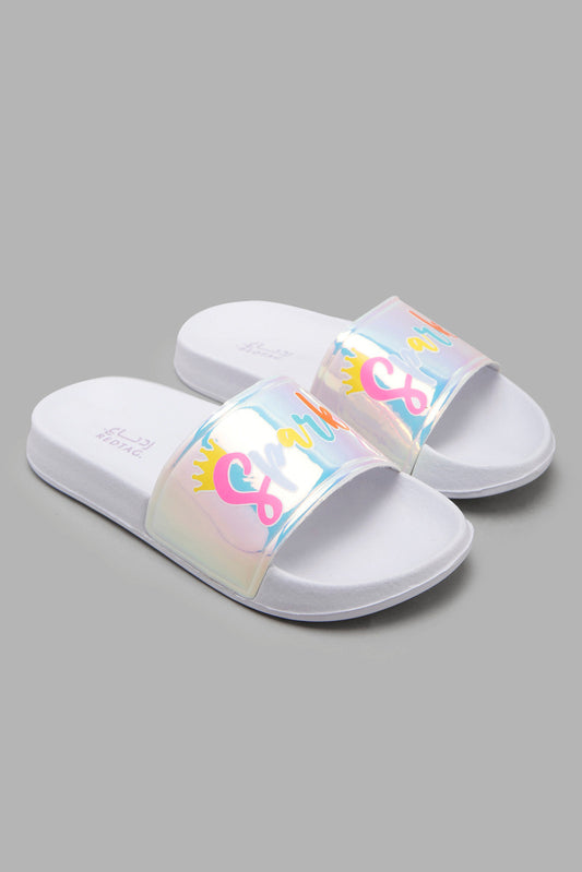 Redtag-Silver-Embossed-Print-Slide-Category:Flip-Flops,-Colour:Silver,-Filter:Girls-Footwear-(5-to-14-Yrs),-GSR-Flip-Flops,-New-In,-New-In-GSR-FOO,-Non-Sale,-Section:Girls-(0-to-14Yrs),-W22A-Senior-Girls-5 to 14 Years