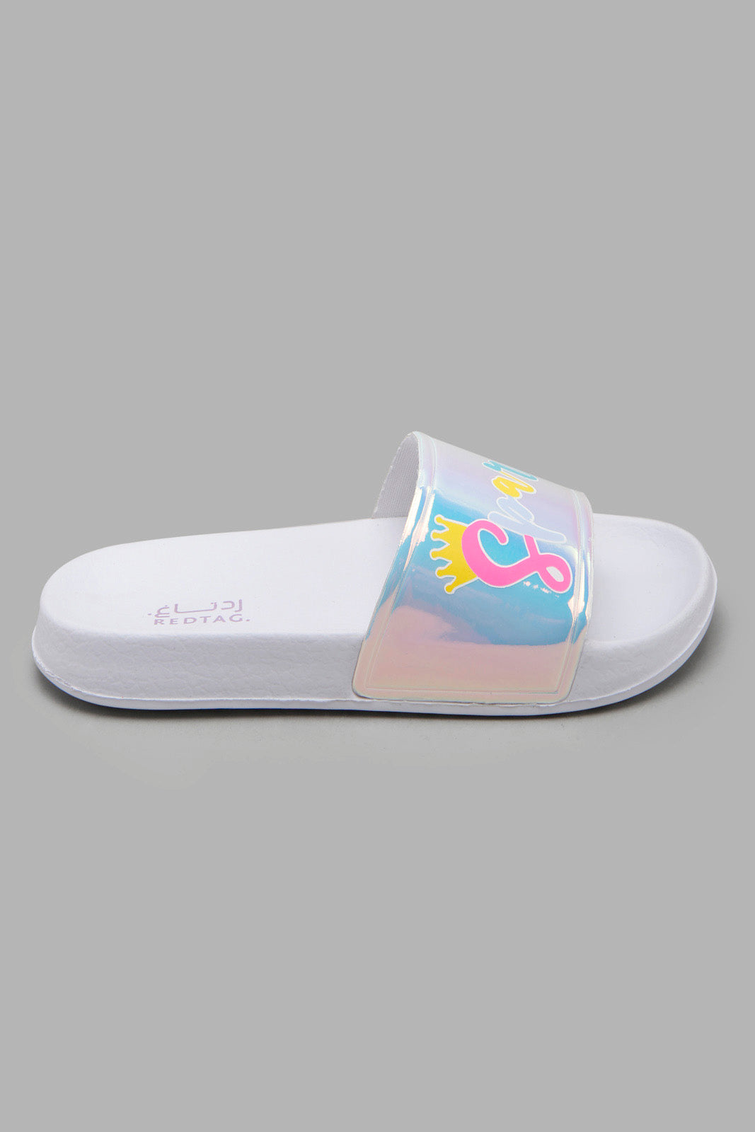 Redtag-Silver-Embossed-Print-Slide-Category:Flip-Flops,-Colour:Silver,-Filter:Girls-Footwear-(5-to-14-Yrs),-GSR-Flip-Flops,-New-In,-New-In-GSR-FOO,-Non-Sale,-Section:Girls-(0-to-14Yrs),-W22A-Senior-Girls-5 to 14 Years