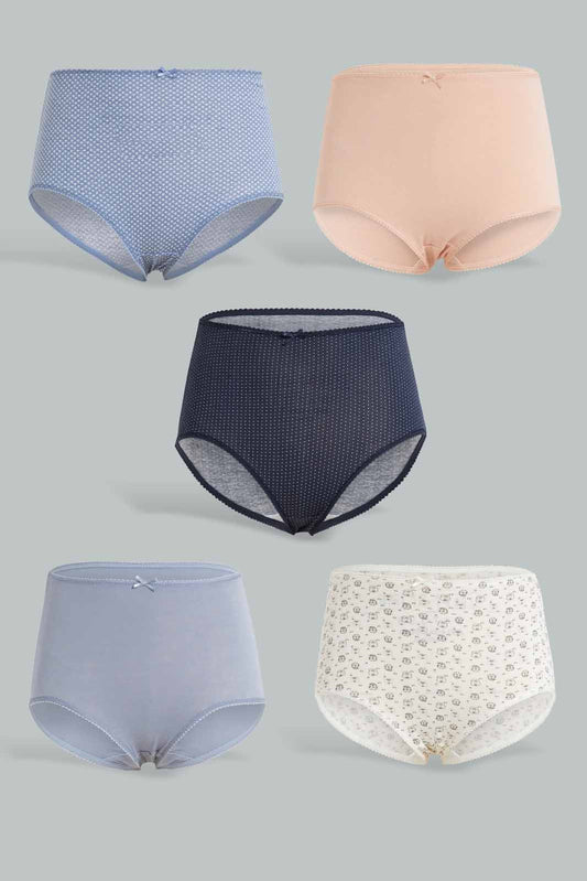Redtag-Assorted-Print/Plain-Mama-Briefs-(5-Pack)-365,-Category:Briefs,-Colour:Assorted,-Deals:New-In,-Filter:Women's-Clothing,-New-In-Women-APL,-Non-Sale,-Section:Women,-Women-Briefs--