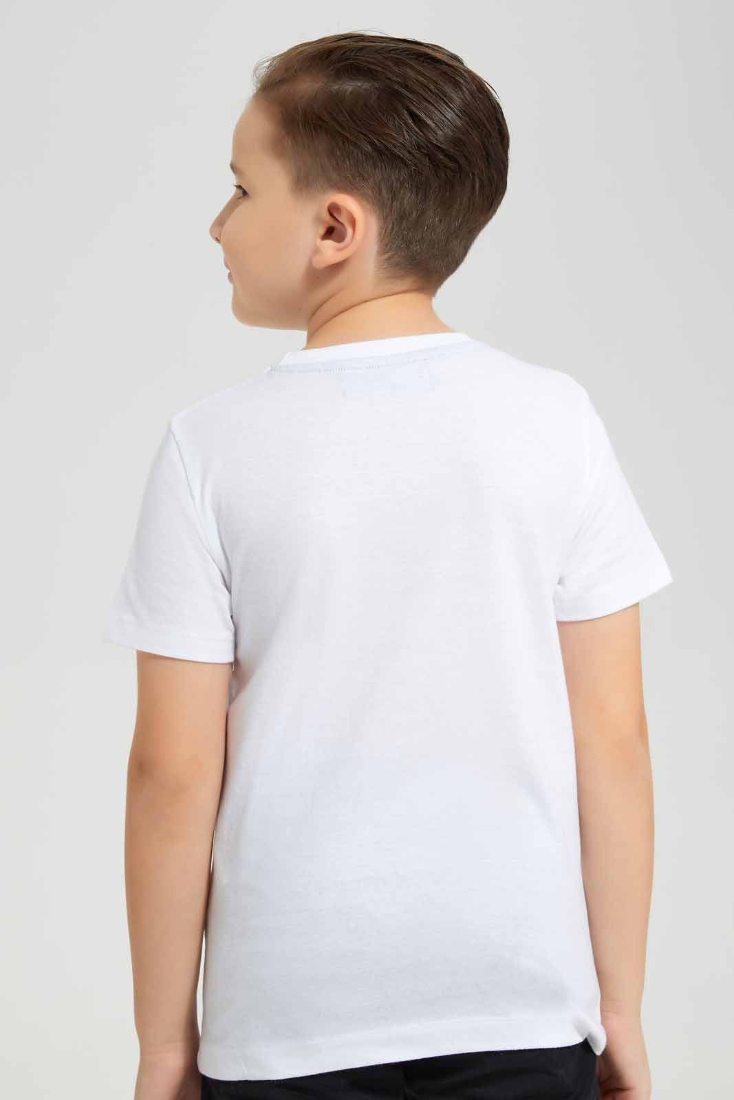 Redtag-White-Rawrsome-Padded-T-Shirt-BOY-T-Shirts,-Category:T-Shirts,-Colour:White,-Deals:New-In,-EID,-Filter:Boys-(2-to-8-Yrs),-New-In-BOY-APL,-Non-Sale,-Section:Boys-(0-to-14Yrs),-W22O-Boys-2 to 8 Years