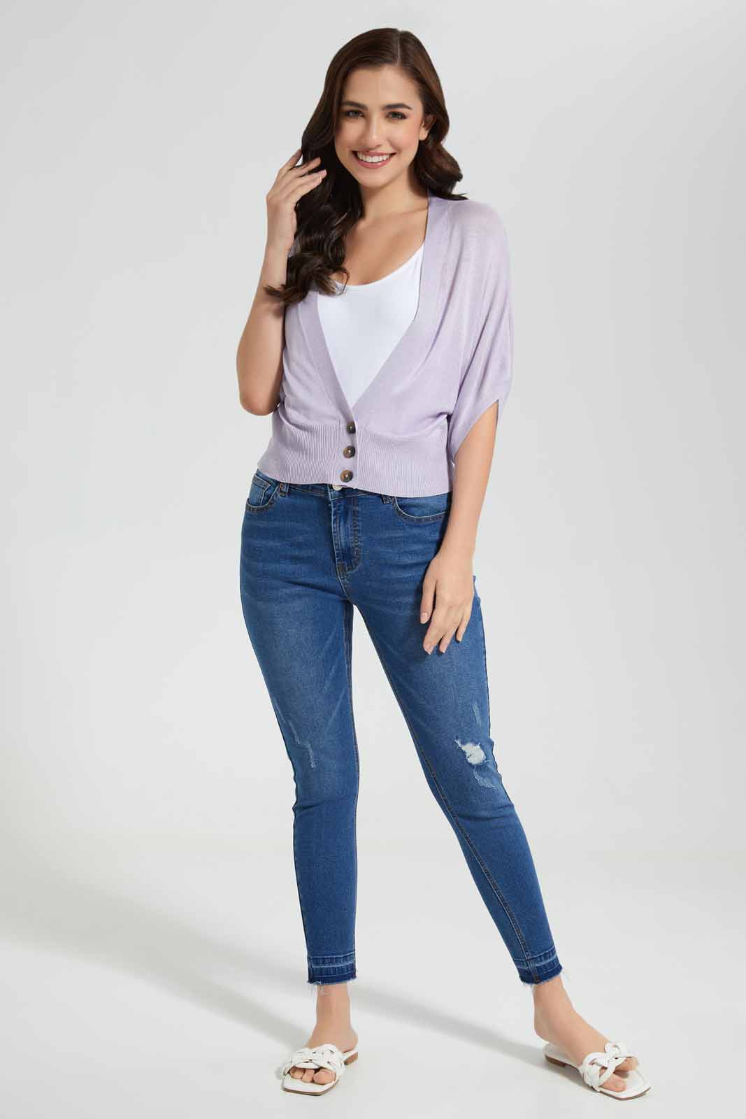 Redtag-Lilac-Short-Sleeves-Cardigan-Category:Cardigans,-Colour:Lilac,-Deals:New-In,-Filter:Women's-Clothing,-New-In-Women,-Non-Sale,-Section:Women,-TBL,-W22O,-Women-Cardigans-Women's-