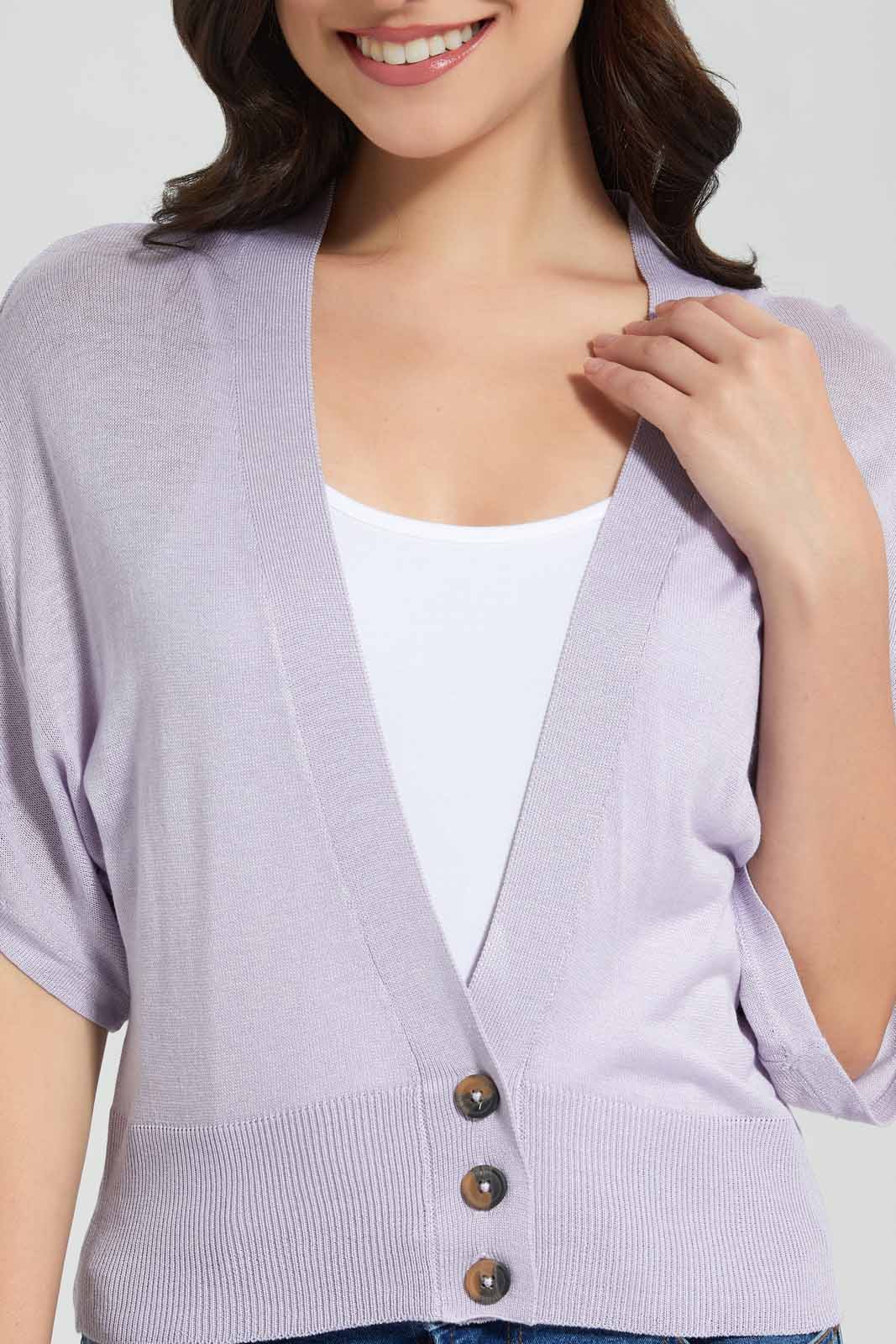Redtag-Lilac-Short-Sleeves-Cardigan-Category:Cardigans,-Colour:Lilac,-Deals:New-In,-Filter:Women's-Clothing,-New-In-Women,-Non-Sale,-Section:Women,-TBL,-W22O,-Women-Cardigans-Women's-