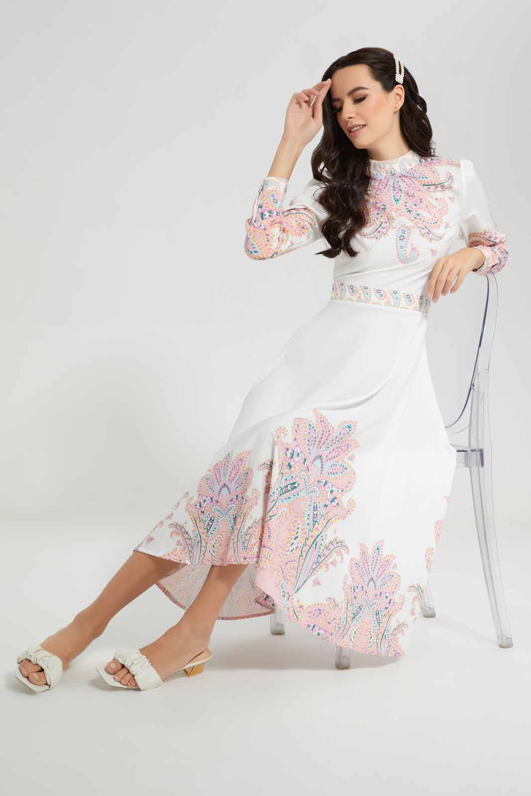 Redtag-Assorted-Long-Sleeves-Dress-With-Chinese-Collar-Category:Dresses,-Colour:Assorted,-Deals:New-In,-Filter:Women's-Clothing,-New-In-Women-APL,-Non-Sale,-Section:Women,-W22O,-Women-Dresses-Women's-