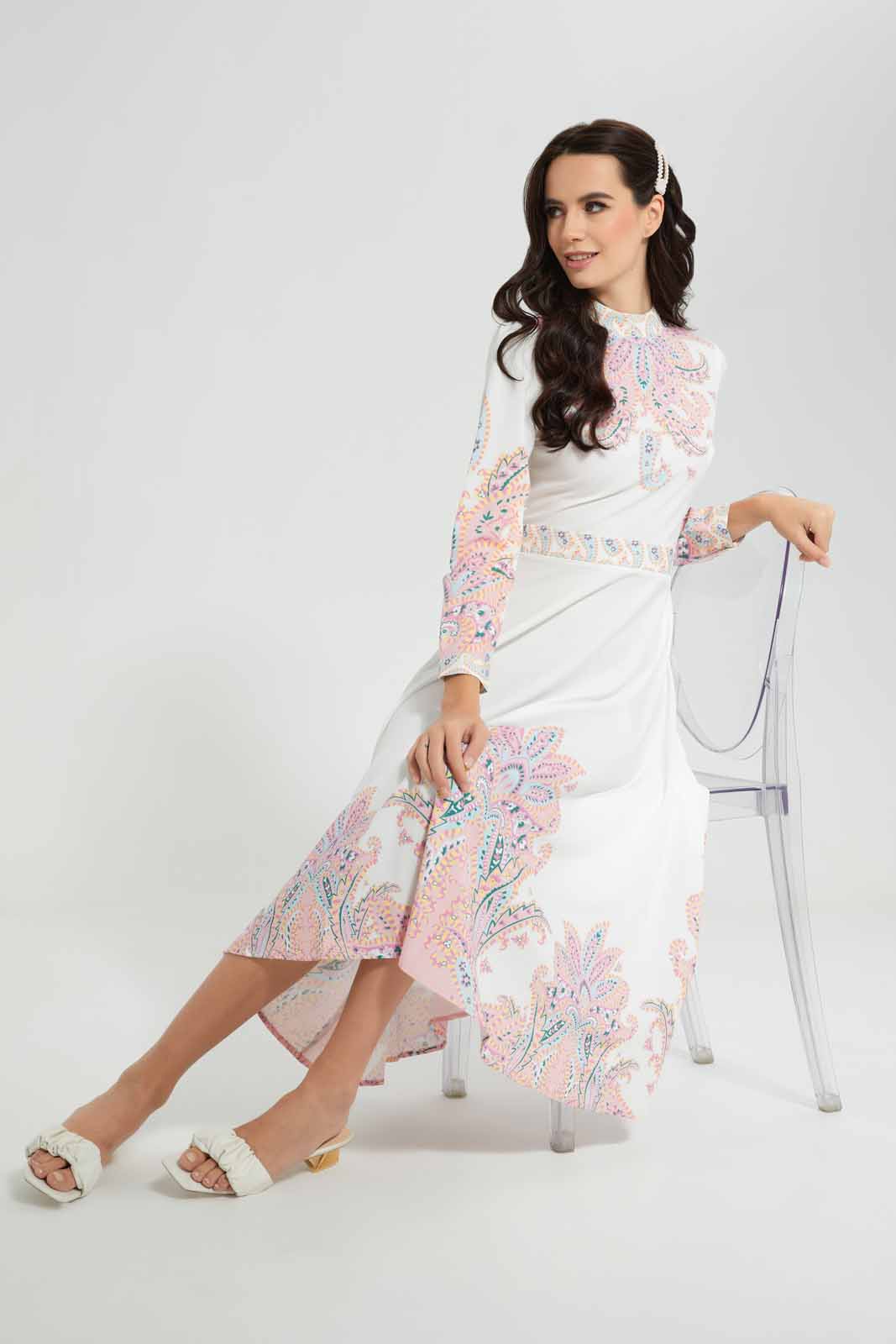 Redtag-Assorted-Long-Sleeves-Dress-With-Chinese-Collar-Category:Dresses,-Colour:Assorted,-Deals:New-In,-Filter:Women's-Clothing,-New-In-Women-APL,-Non-Sale,-Section:Women,-W22O,-Women-Dresses-Women's-