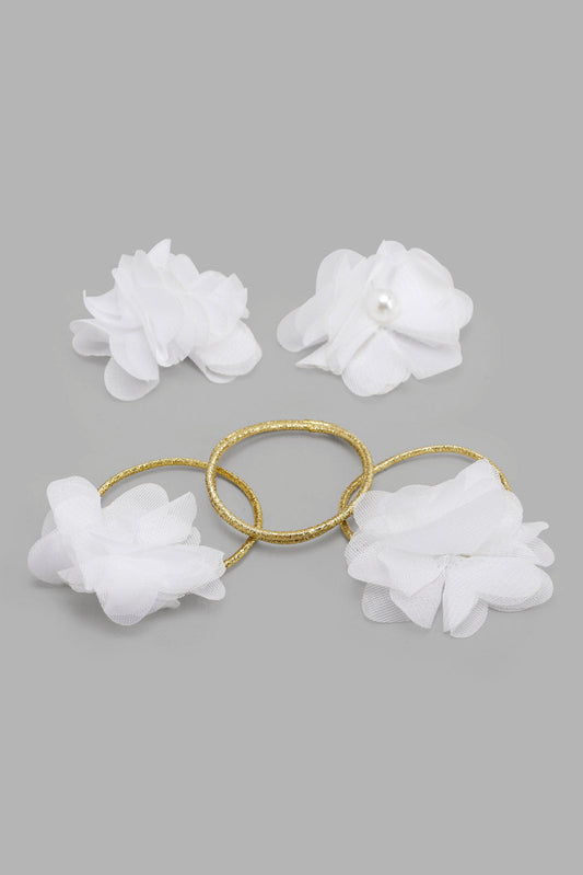 Girls White Hair Clip And Scrunchy Set (5 Piece)
