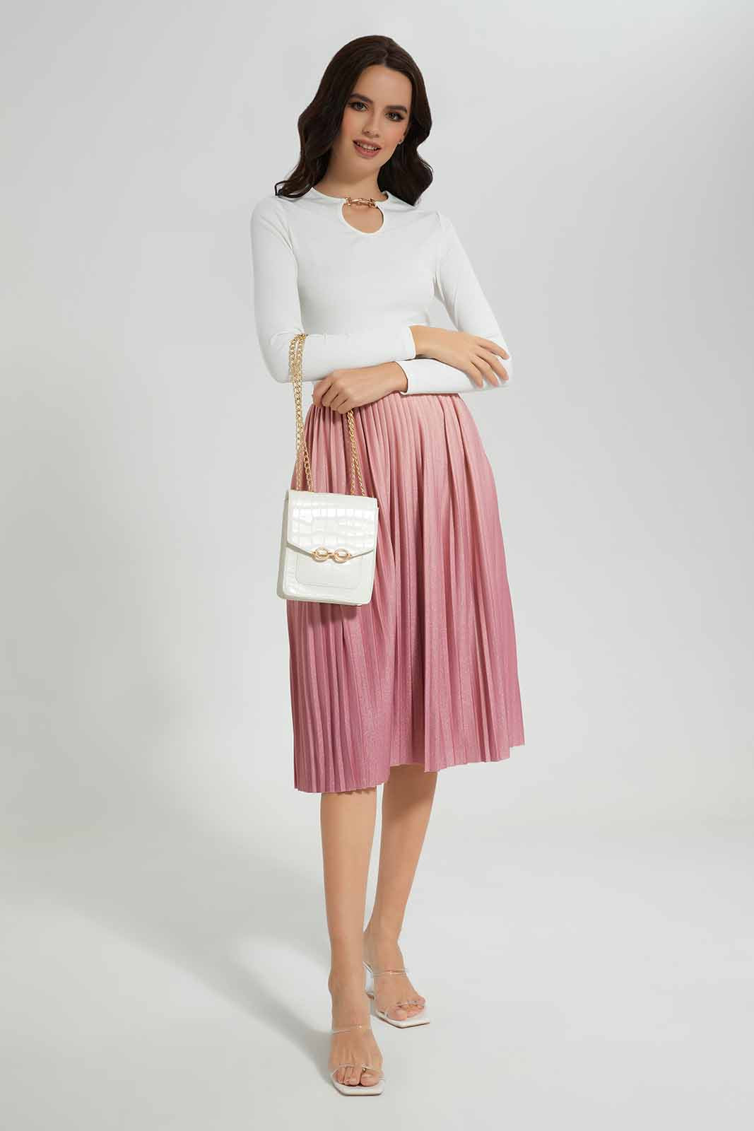 Redtag-White-Ribbed-Top-With-Metal-Trim-At-Keyhole-Neckline-Category:Tops,-Colour:White,-Deals:New-In,-EID,-Filter:Women's-Clothing,-New-In-Women-APL,-Non-Sale,-Section:Women,-W22O,-Women-Tops-Women's-