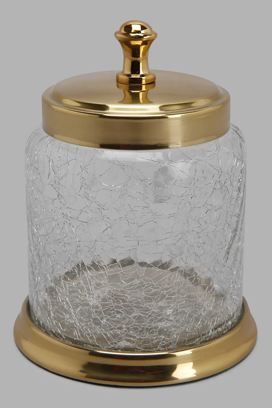 Redtag-Gold-Crackle-Glass-Cotton-Jar-Category:Bathroom-Accessories,-Colour:Gold,-Deals:New-In,-Filter:Home-Bathroom,-HMW-BAC-Bath-Accessories,-New-In-HMW-BAC,-Non-Sale,-Section:Homewares,-W22B-Home-Bathroom-