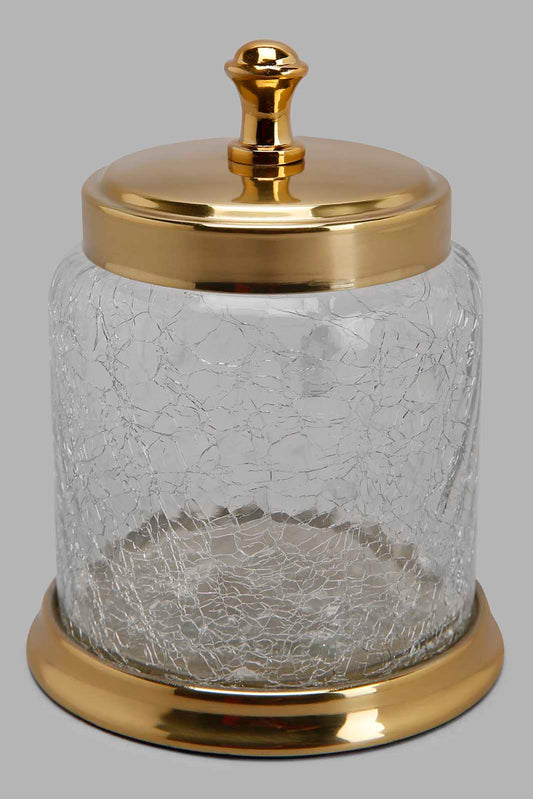 Redtag-Gold-Crackle-Glass-Cotton-Jar-Category:Bathroom-Accessories,-Colour:Gold,-Deals:New-In,-Filter:Home-Bathroom,-HMW-BAC-Bath-Accessories,-New-In-HMW-BAC,-Non-Sale,-Section:Homewares,-W22B-Home-Bathroom-