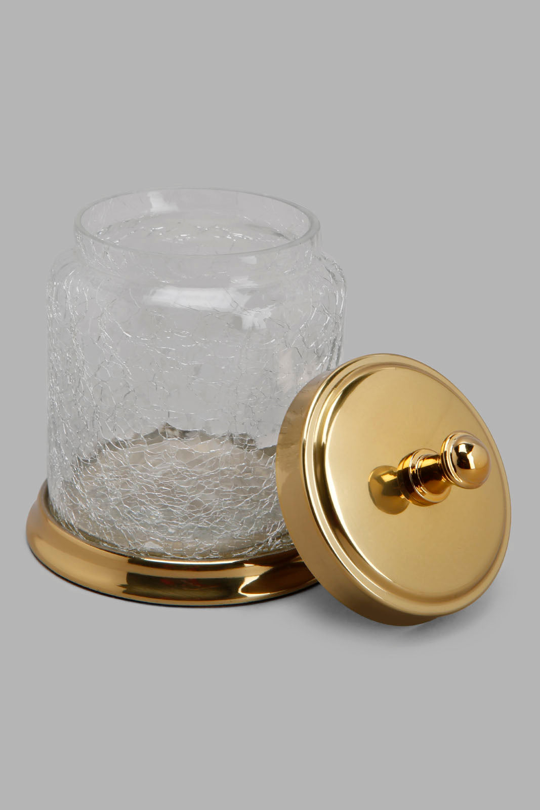 Redtag-Gold-Crackle-Glass-Cotton-Jar-Category:Bathroom-Accessories,-Colour:Gold,-Deals:New-In,-Filter:Home-Bathroom,-HMW-BAC-Bath-Accessories,-New-In-HMW-BAC,-Non-Sale,-Section:Homewares,-W22B-Home-Bathroom-