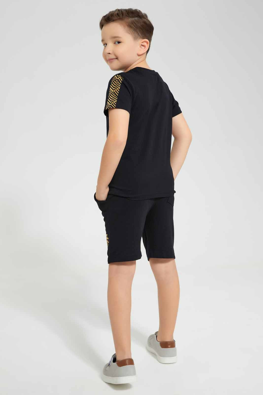 Redtag-Black-Dragon-Print-T-Shirt-And-Short-Set-BOY-Sets,-Category:Sets,-Colour:Black,-Deals:New-In,-EID,-Filter:Boys-(2-to-8-Yrs),-New-In-BOY-APL,-Non-Sale,-Section:Boys-(0-to-14Yrs),-W22O-Boys-2 to 8 Years