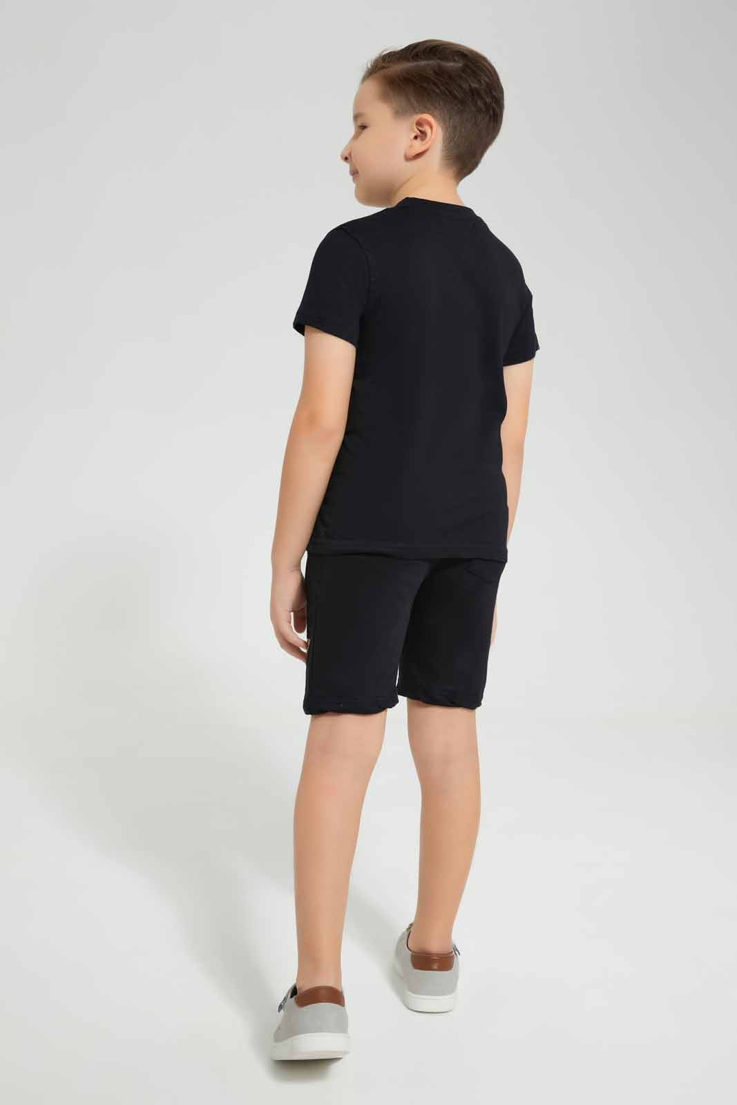Redtag-Black-Future-Print-T-Shirt-And-Short-Set-BOY-Sets,-Category:Sets,-Colour:Black,-Deals:New-In,-EID,-Filter:Boys-(2-to-8-Yrs),-New-In-BOY-APL,-Non-Sale,-Section:Boys-(0-to-14Yrs),-W22O-Boys-2 to 8 Years