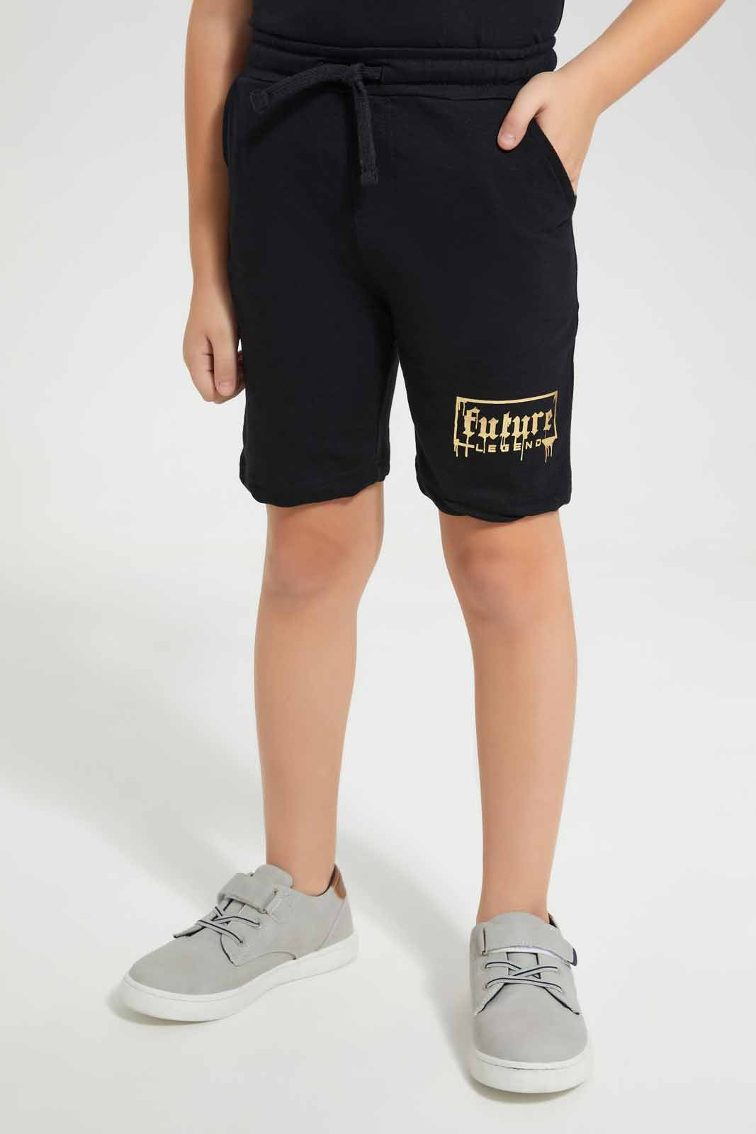 Redtag-Black-Future-Print-T-Shirt-And-Short-Set-BOY-Sets,-Category:Sets,-Colour:Black,-Deals:New-In,-EID,-Filter:Boys-(2-to-8-Yrs),-New-In-BOY-APL,-Non-Sale,-Section:Boys-(0-to-14Yrs),-W22O-Boys-2 to 8 Years
