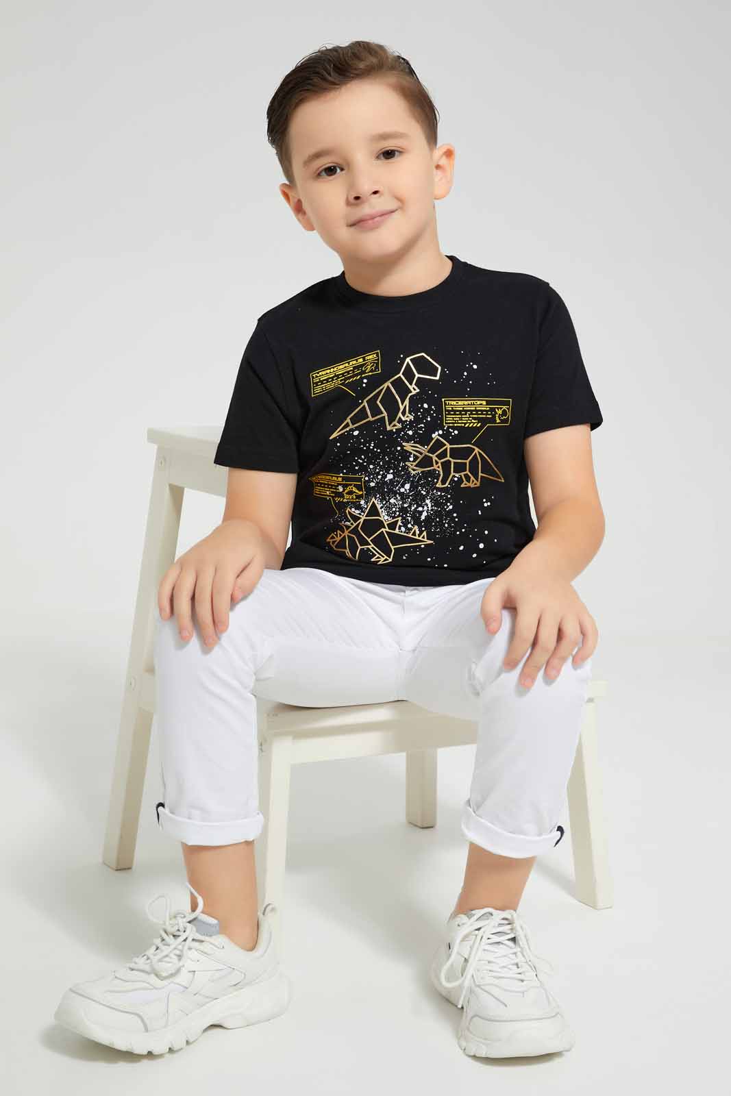 Redtag-Black-Dino-Squad-T-Shirt-BOY-T-Shirts,-Category:T-Shirts,-Colour:Black,-Deals:New-In,-EID,-Filter:Boys-(2-to-8-Yrs),-New-In-BOY-APL,-Non-Sale,-Section:Boys-(0-to-14Yrs),-W22O-Boys-2 to 8 Years