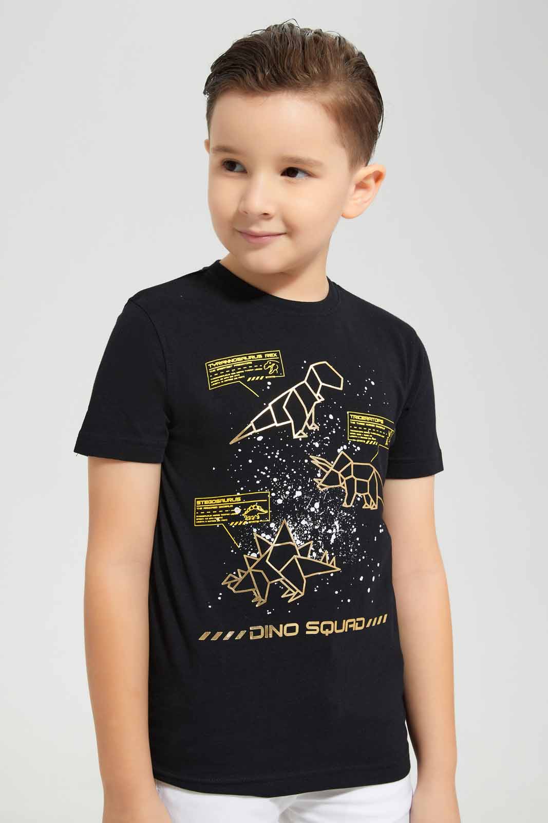 Redtag-Black-Dino-Squad-T-Shirt-BOY-T-Shirts,-Category:T-Shirts,-Colour:Black,-Deals:New-In,-EID,-Filter:Boys-(2-to-8-Yrs),-New-In-BOY-APL,-Non-Sale,-Section:Boys-(0-to-14Yrs),-W22O-Boys-2 to 8 Years