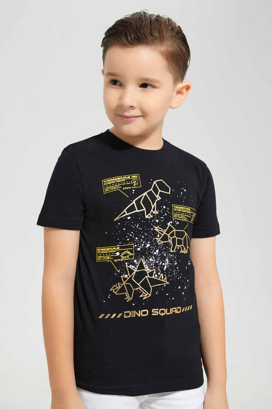 Redtag-Black-Dino-Squad-T-Shirt-BOY-T-Shirts,-Category:T-Shirts,-Colour:Black,-Deals:New-In,-EID,-Filter:Boys-(2-to-8-Yrs),-New-In-BOY-APL,-Non-Sale,-Section:Boys-(0-to-14Yrs),-W22O-Boys-2 to 8 Years