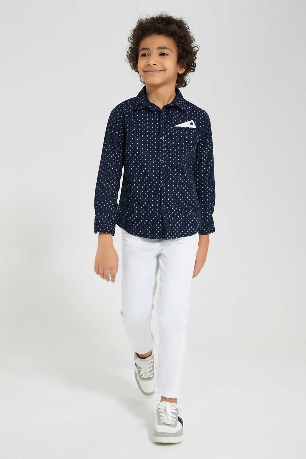 Redtag-Navy-Printed-Shirt-BOY-Shirts,-Category:Shirts,-Colour:Navy,-Deals:New-In,-EID,-Filter:Boys-(2-to-8-Yrs),-New-In-BOY-APL,-Non-Sale,-Section:Boys-(0-to-14Yrs),-W22O-Boys-2 to 8 Years