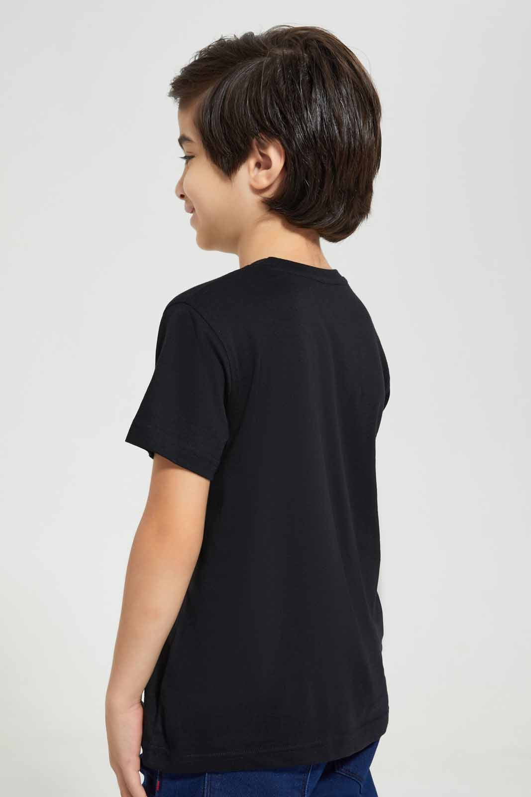 Black Lion Embossed T-Shirt For Boys