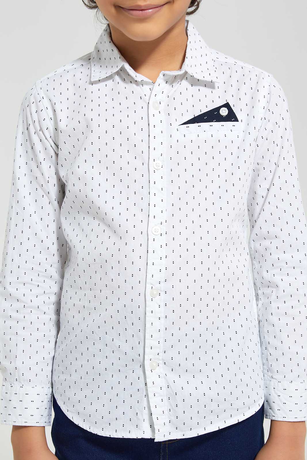 Redtag-White-Printed-Shirt-BOY-Shirts,-Category:Shirts,-Colour:White,-Deals:New-In,-EID,-Filter:Boys-(2-to-8-Yrs),-New-In-BOY-APL,-Non-Sale,-Section:Boys-(0-to-14Yrs),-W22O-Boys-2 to 8 Years