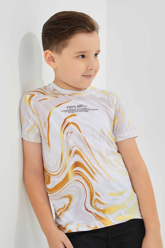 Redtag-White-Swirl-T-Shirt-BOY-T-Shirts,-Category:T-Shirts,-Colour:White,-Deals:New-In,-EID,-Filter:Boys-(2-to-8-Yrs),-New-In-BOY-APL,-Non-Sale,-Section:Boys-(0-to-14Yrs),-W22O-Boys-2 to 8 Years