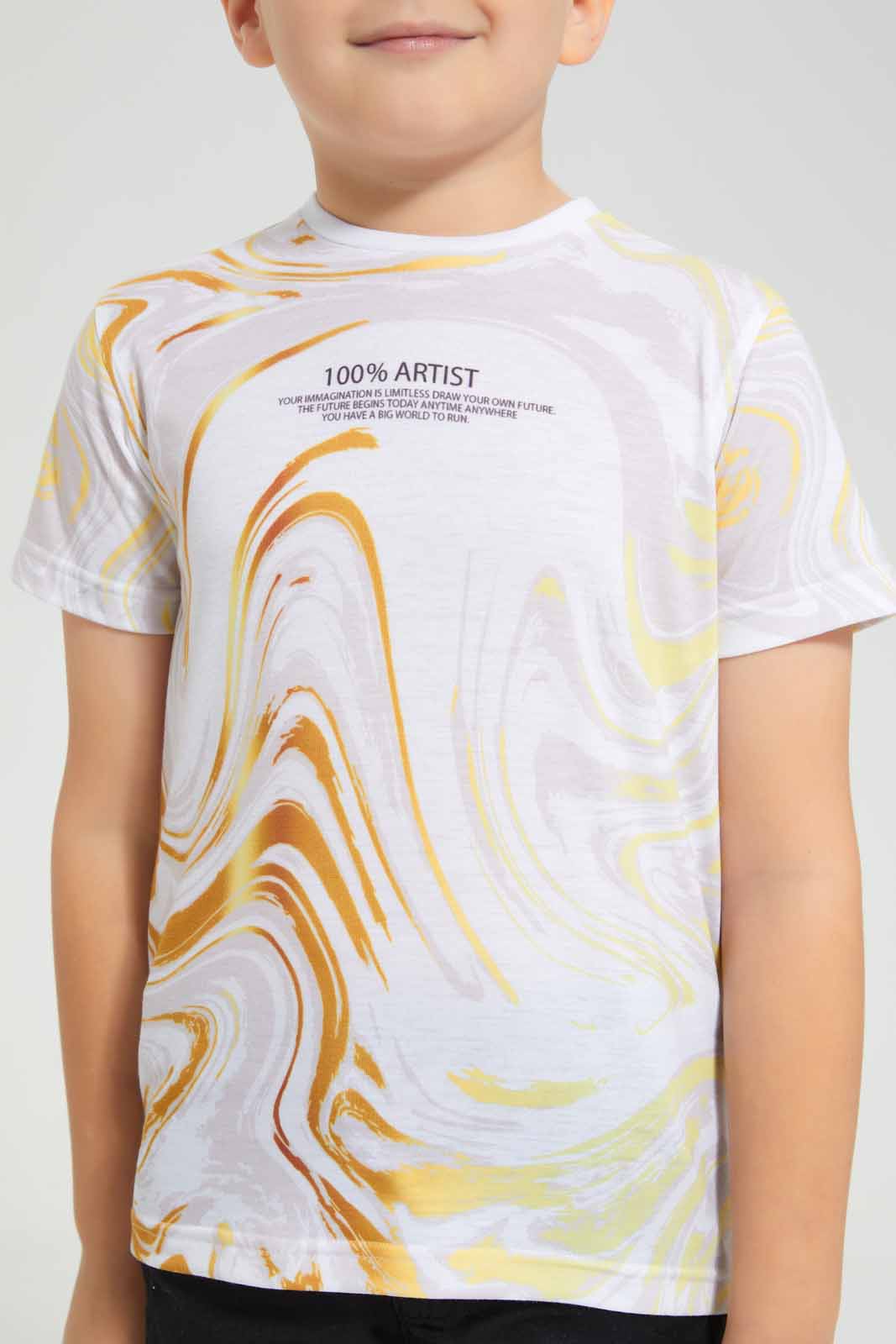 Redtag-White-Swirl-T-Shirt-BOY-T-Shirts,-Category:T-Shirts,-Colour:White,-Deals:New-In,-EID,-Filter:Boys-(2-to-8-Yrs),-New-In-BOY-APL,-Non-Sale,-Section:Boys-(0-to-14Yrs),-W22O-Boys-2 to 8 Years
