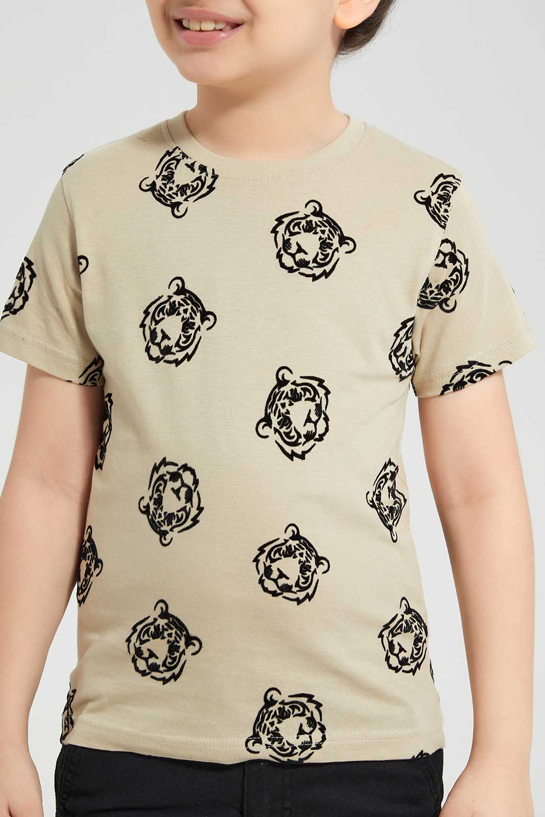 Redtag-Beige-Flock-T-Shirt-BOY-T-Shirts,-Category:T-Shirts,-Colour:Beige,-Deals:New-In,-EID,-Filter:Boys-(2-to-8-Yrs),-New-In-BOY-APL,-Non-Sale,-Section:Boys-(0-to-14Yrs),-W22O-Boys-2 to 8 Years