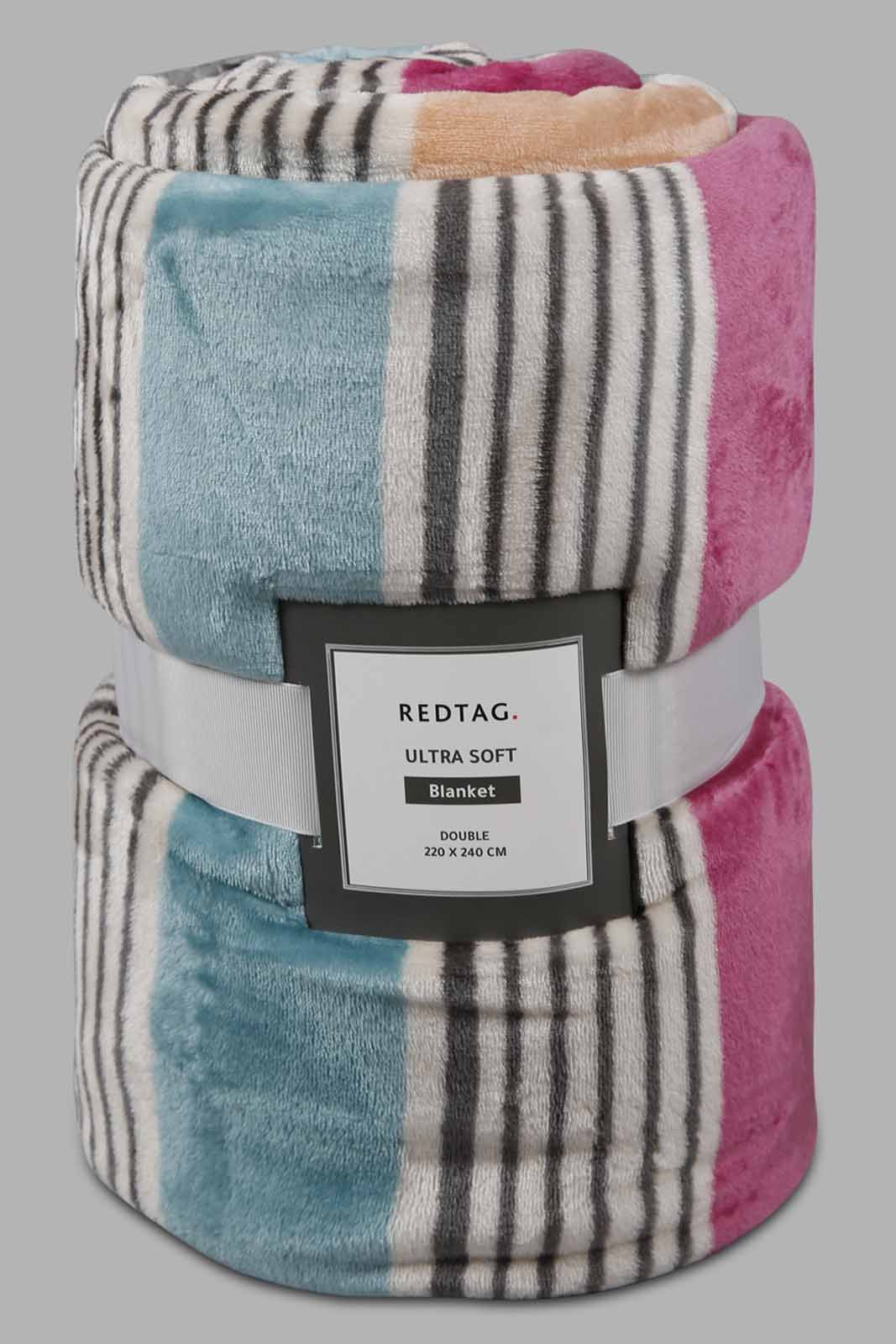 Redtag-Multi-Colour-Stripe-Printed-Blanket-(Double-Size)-Category:Blankets,-Colour:Multicolour,-Deals:New-In,-Filter:Home-Bedroom,-HMW-BED-Blankets,-New-In-HMW-BED,-Non-Sale,-Section:Homewares,-W22A-Home-Bedroom-