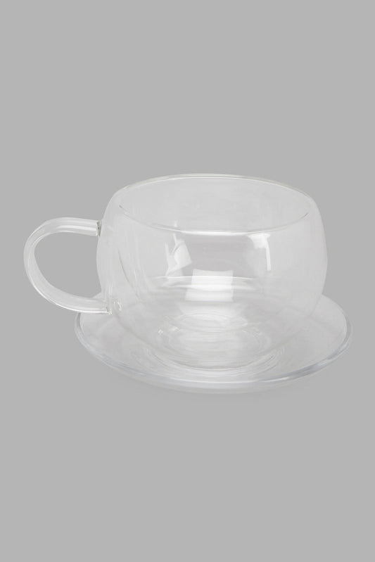 Redtag-Clear-Double-Wall-Cup-And-Saucer-Category:Cups-&-Mugs,-Colour:White,-Deals:New-In,-Filter:Home-Dining,-HMW-DIN-Crockery,-New-In-HMW-DIN,-Non-Sale,-Section:Homewares,-W22A-Home-Dining-