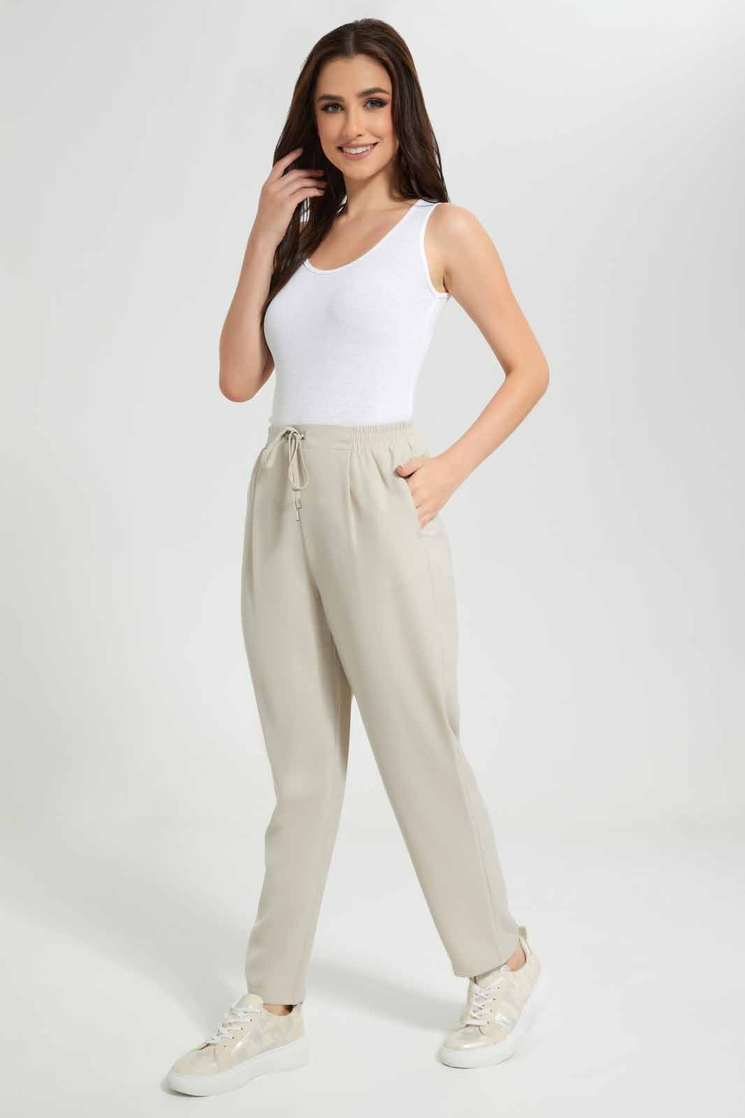 Redtag-Beige-Tapered-Leg-Elasticated-Wasit-Pant-Category:Trousers,-Colour:Beige,-Deals:New-In,-Filter:Women's-Clothing,-KSH,-New-In-Women-APL,-Non-Sale,-Section:Women,-W22O,-Women-Trousers-Women's-