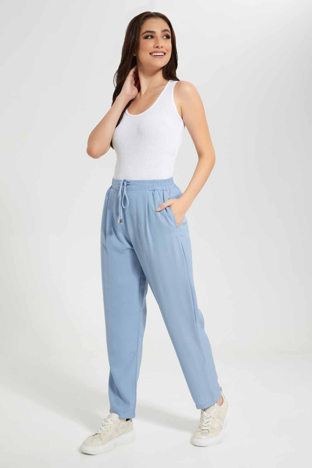 Redtag-Blue-Tapered-Leg-Elasticated-Wasit-Pant-Category:Trousers,-Colour:Blue,-Deals:New-In,-Filter:Women's-Clothing,-KSH,-New-In-Women-APL,-Non-Sale,-Section:Women,-W22O,-Women-Trousers-Women's-