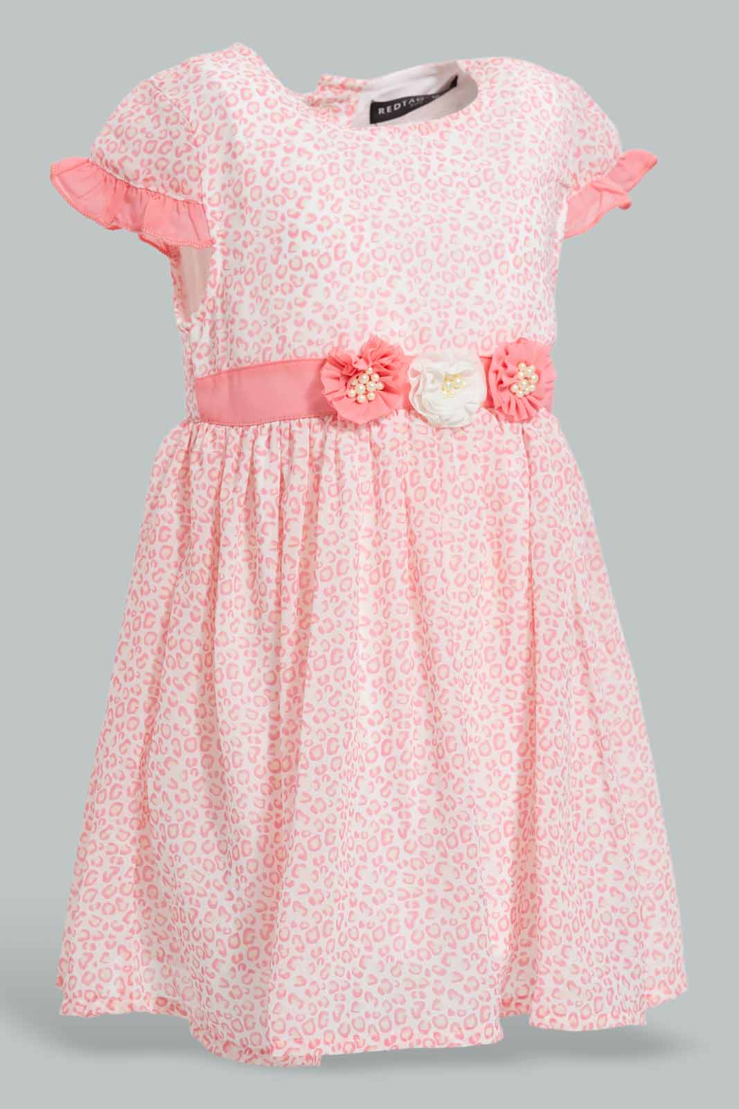 Redtag-Pink-Frilled-Sleeves-Dress-With-Rosset-Details-Category:Dresses,-Colour:Apricot,-Deals:New-In,-EID,-Filter:Infant-Girls-(3-to-24-Mths),-ING-Dresses,-New-In-ING-APL,-Non-Sale,-Section:Girls-(0-to-14Yrs),-W22O-Infant-Girls-3 to 24 Months