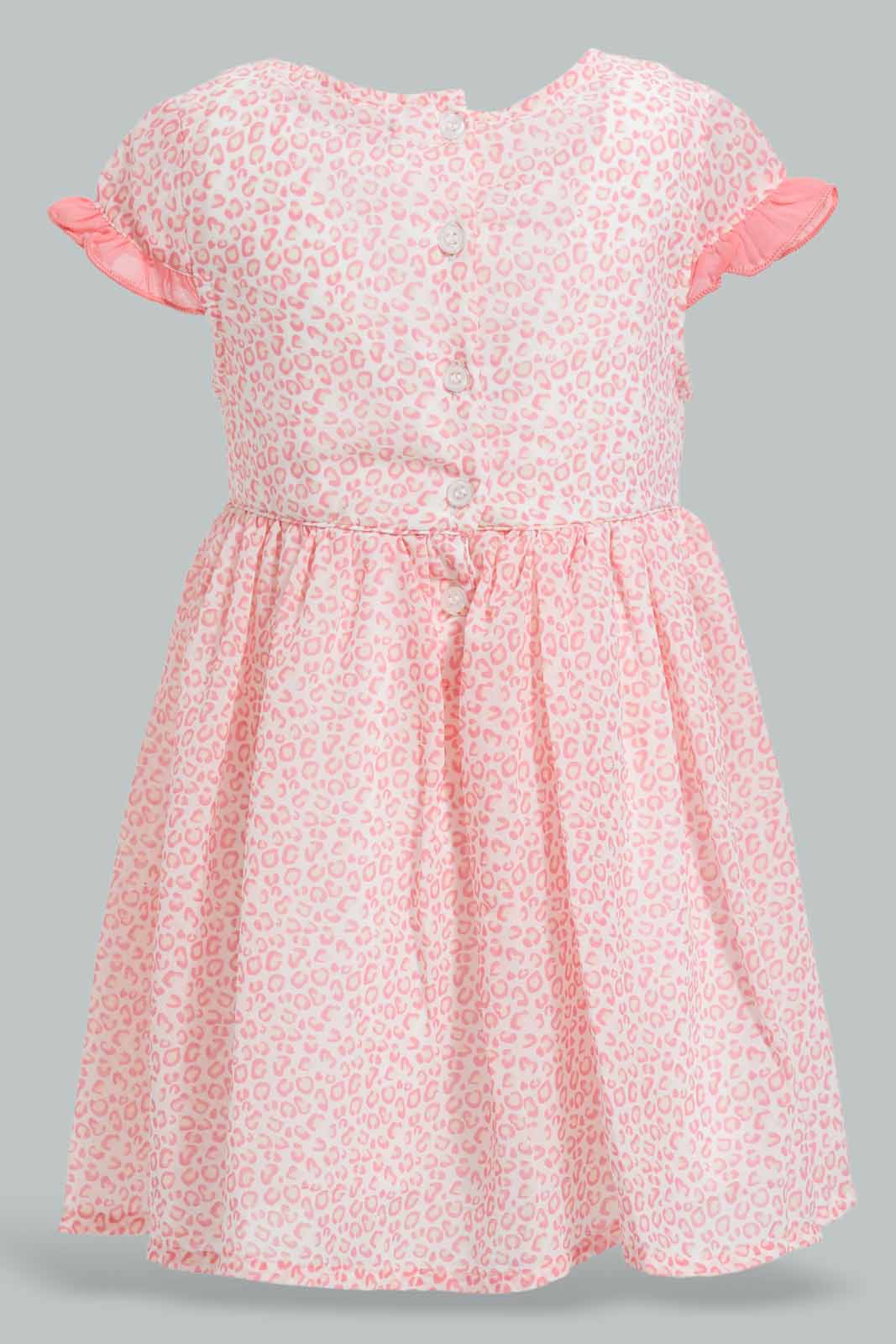 Redtag-Pink-Frilled-Sleeves-Dress-With-Rosset-Details-Category:Dresses,-Colour:Apricot,-Deals:New-In,-EID,-Filter:Infant-Girls-(3-to-24-Mths),-ING-Dresses,-New-In-ING-APL,-Non-Sale,-Section:Girls-(0-to-14Yrs),-W22O-Infant-Girls-3 to 24 Months