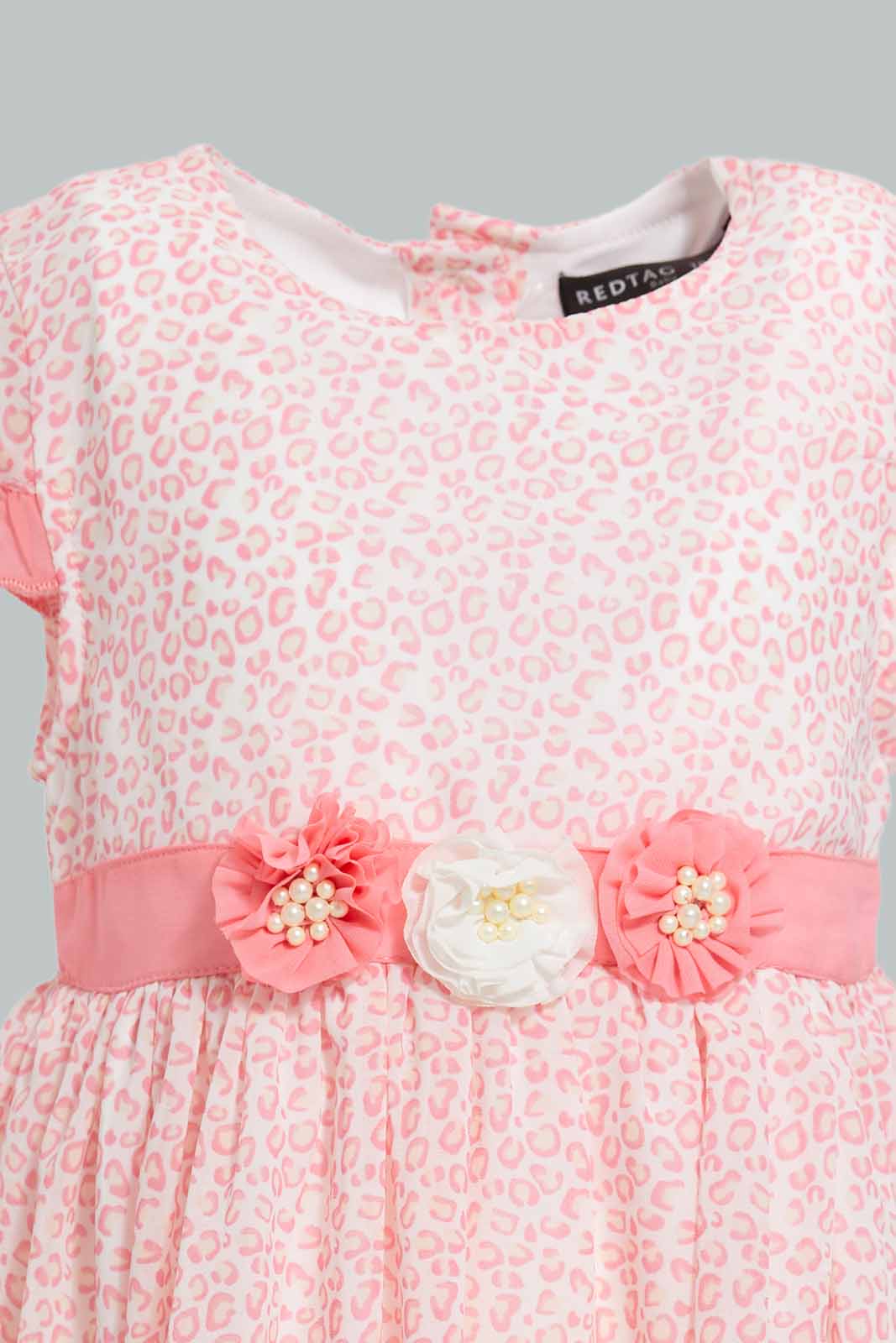 Redtag-Pink-Frilled-Sleeves-Dress-With-Rosset-Details-Category:Dresses,-Colour:Apricot,-Deals:New-In,-EID,-Filter:Infant-Girls-(3-to-24-Mths),-ING-Dresses,-New-In-ING-APL,-Non-Sale,-Section:Girls-(0-to-14Yrs),-W22O-Infant-Girls-3 to 24 Months
