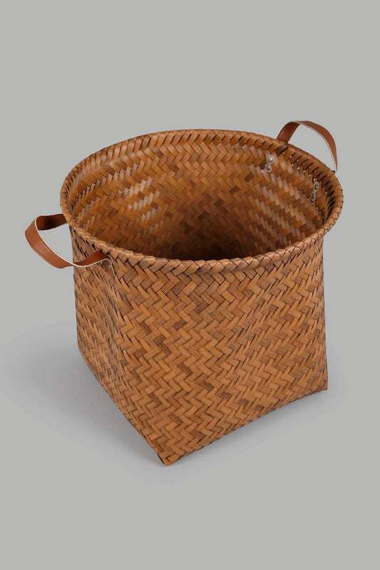 Redtag-Brown-Round-Laundry-Hamper-(Medium)-Category:Laundry-Hampers,-Colour:Brown,-Deals:New-In,-Filter:Home-Bathroom,-Harmony,-HMW-BAC-Bath-Accessories,-New-In-HMW-BAC,-Non-Sale,-Section:Homewares,-W22A-Home-Bathroom-