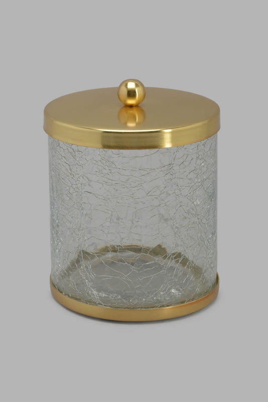 Redtag-Gold-Crackle-Glass-Cotton-Jar-Category:Bathroom-Accessories,-Colour:Gold,-Deals:New-In,-Filter:Home-Bathroom,-Harmony,-HMW-BAC-Bath-Accessories,-New-In-HMW-BAC,-Non-Sale,-S22C,-Section:Homewares-Home-Bathroom-