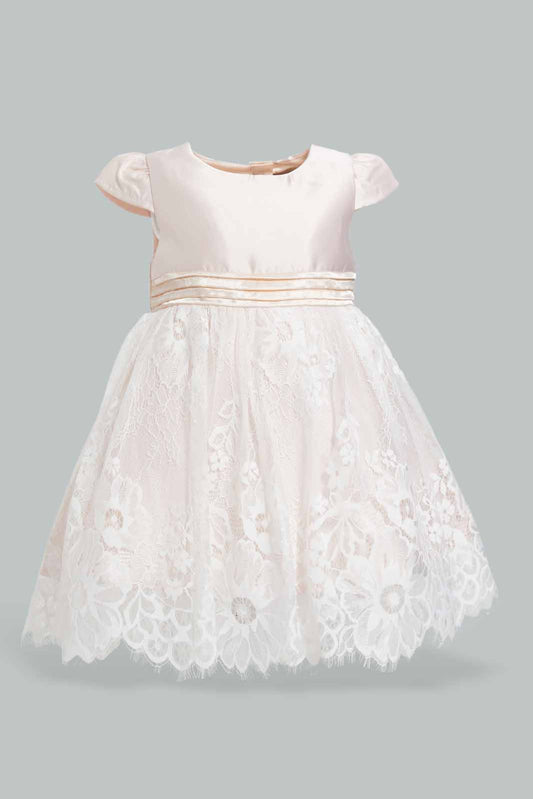 Redtag-Lt.-Pink-Cap-Sleeves-Mesh-Dress-Category:Dresses,-Colour:Apricot,-Deals:New-In,-EID,-Filter:Infant-Girls-(3-to-24-Mths),-ING-Dresses,-New-In-ING-APL,-Non-Sale,-Section:Girls-(0-to-14Yrs),-W22O-Infant-Girls-3 to 24 Months