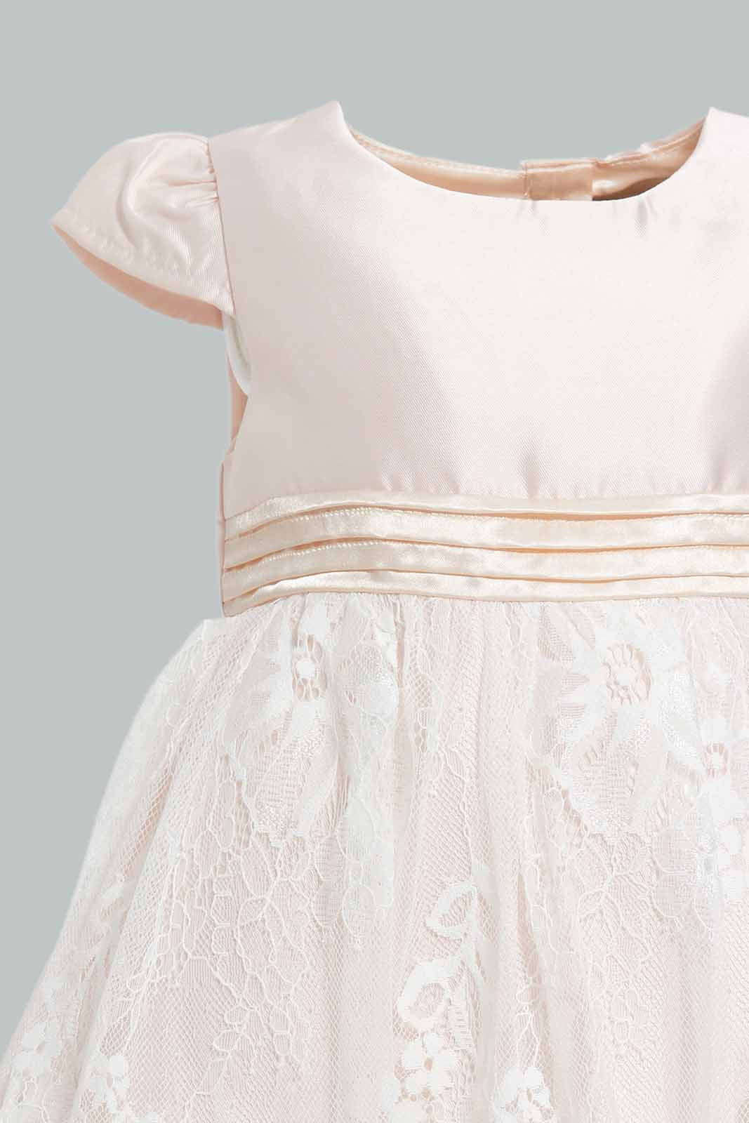 Redtag-Lt.-Pink-Cap-Sleeves-Mesh-Dress-Category:Dresses,-Colour:Apricot,-Deals:New-In,-EID,-Filter:Infant-Girls-(3-to-24-Mths),-ING-Dresses,-New-In-ING-APL,-Non-Sale,-Section:Girls-(0-to-14Yrs),-W22O-Infant-Girls-3 to 24 Months
