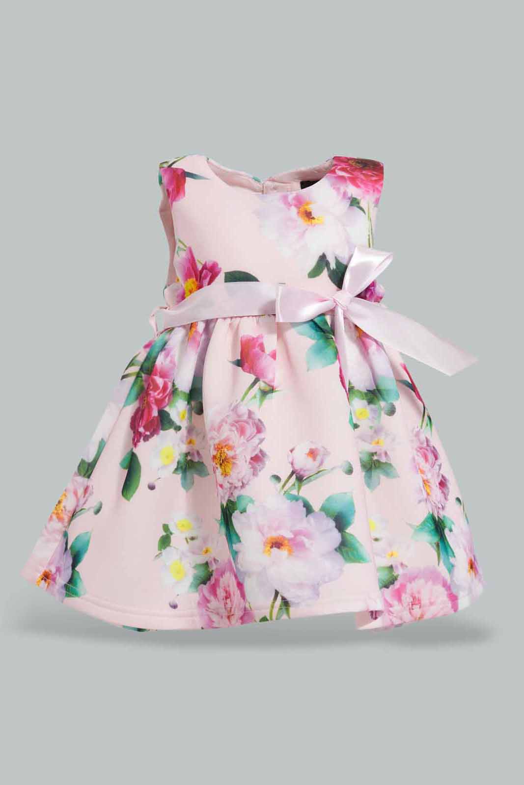 Redtag-Lt.-Pink-Floral-AOP-Dress-With-Belt-Category:Dresses,-Colour:Apricot,-Deals:New-In,-EID,-Filter:Infant-Girls-(3-to-24-Mths),-ING-Dresses,-New-In-ING-APL,-Non-Sale,-Section:Girls-(0-to-14Yrs),-W22O-Infant-Girls-3 to 24 Months