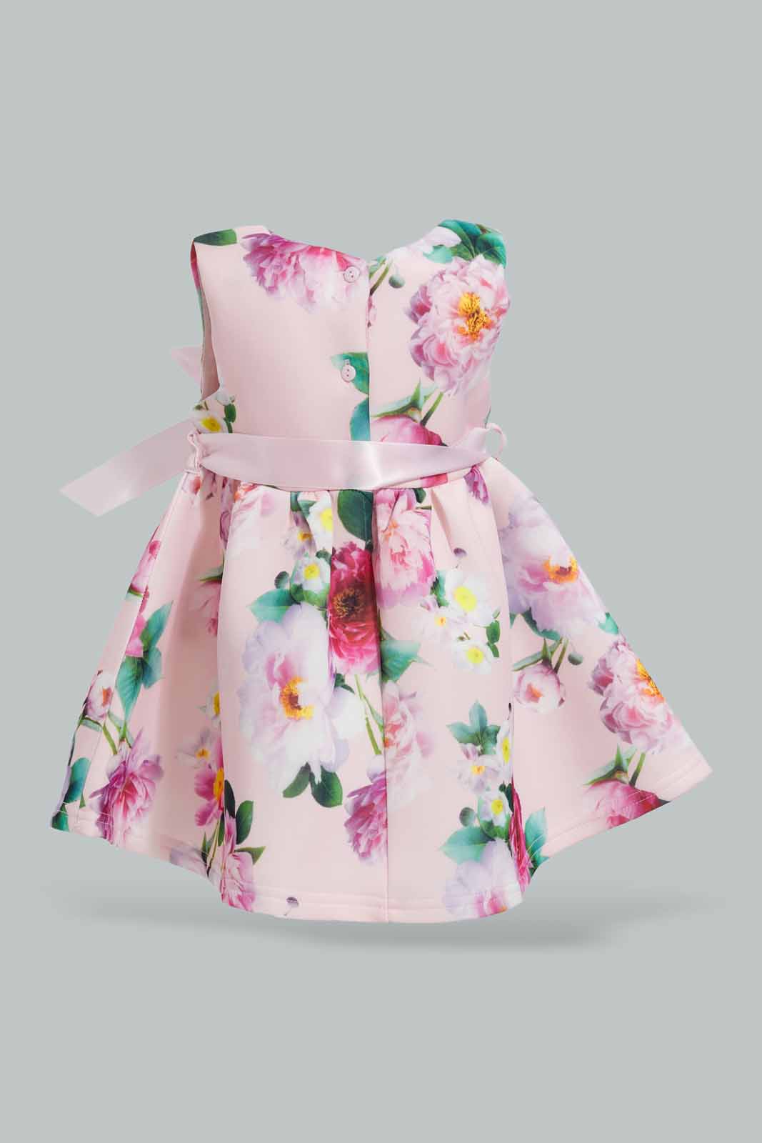 Redtag-Lt.-Pink-Floral-AOP-Dress-With-Belt-Category:Dresses,-Colour:Apricot,-Deals:New-In,-EID,-Filter:Infant-Girls-(3-to-24-Mths),-ING-Dresses,-New-In-ING-APL,-Non-Sale,-Section:Girls-(0-to-14Yrs),-W22O-Infant-Girls-3 to 24 Months