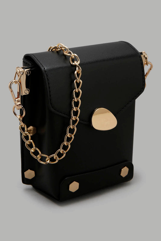 Redtag-Black-Structure-Cross-Body-Category:Bags,-Colour:Black,-Filter:Girls-Accessories,-GIR-Bags,-New-In,-New-In-GIR-ACC,-Non-Sale,-Section:Girls-(0-to-14Yrs),-W22O-Girls-