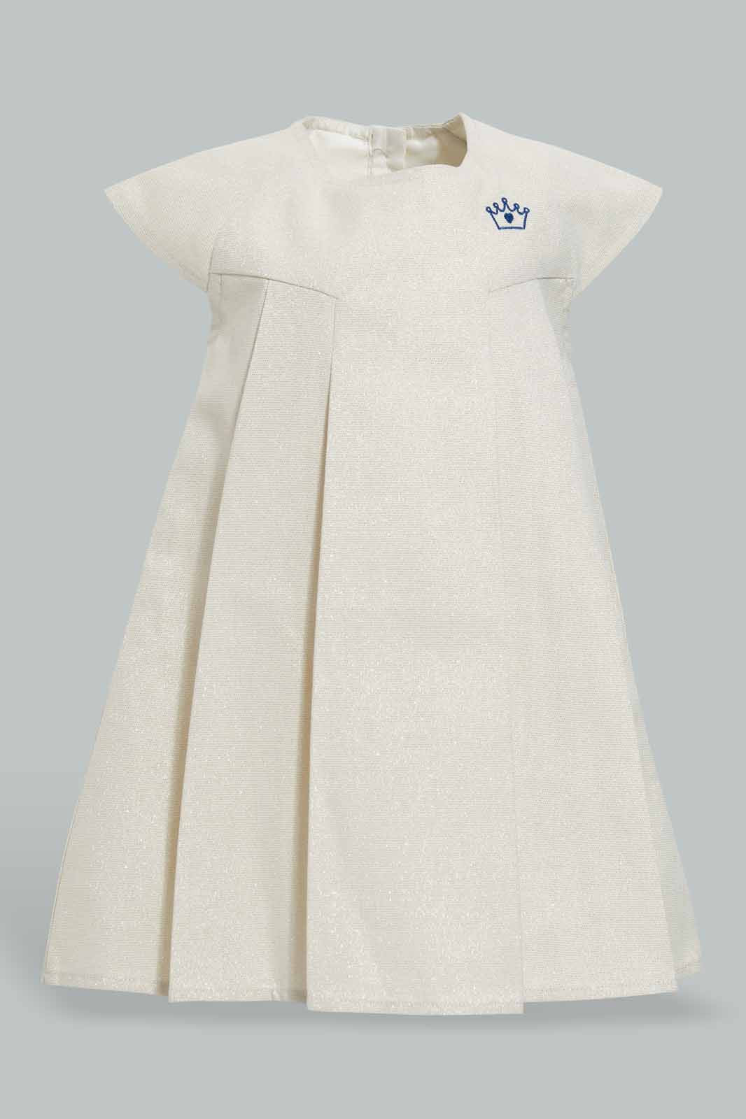 Redtag-Lt.-Gold-Plain-Pleated-Jacquard-Dress-Category:Dresses,-Colour:Gold,-Deals:New-In,-EID,-Filter:Infant-Girls-(3-to-24-Mths),-ING-Dresses,-New-In-ING-APL,-Non-Sale,-Section:Girls-(0-to-14Yrs),-W22O-Infant-Girls-3 to 24 Months