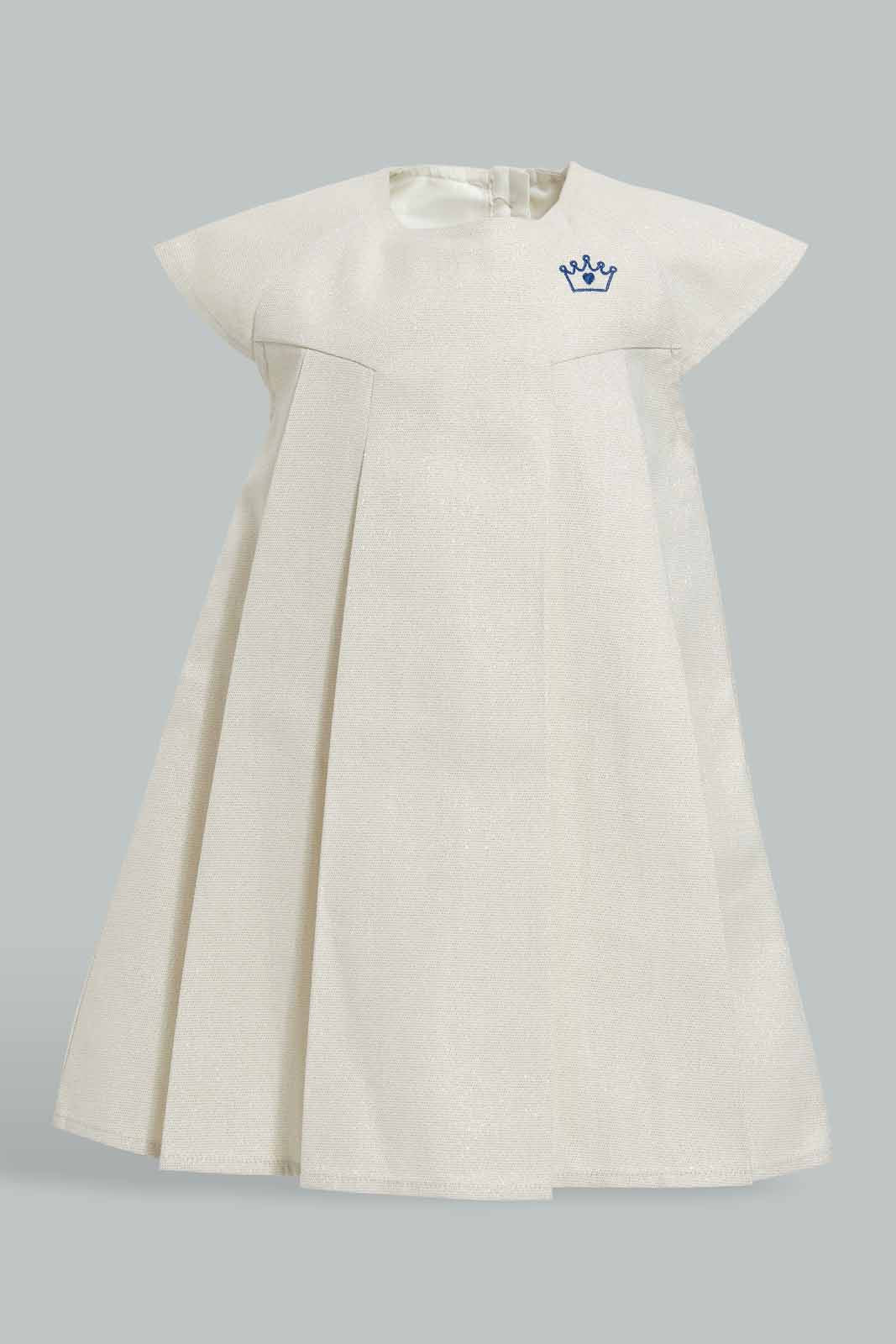 Redtag-Lt.-Gold-Plain-Pleated-Jacquard-Dress-Category:Dresses,-Colour:Gold,-Deals:New-In,-EID,-Filter:Infant-Girls-(3-to-24-Mths),-ING-Dresses,-New-In-ING-APL,-Non-Sale,-Section:Girls-(0-to-14Yrs),-W22O-Infant-Girls-3 to 24 Months