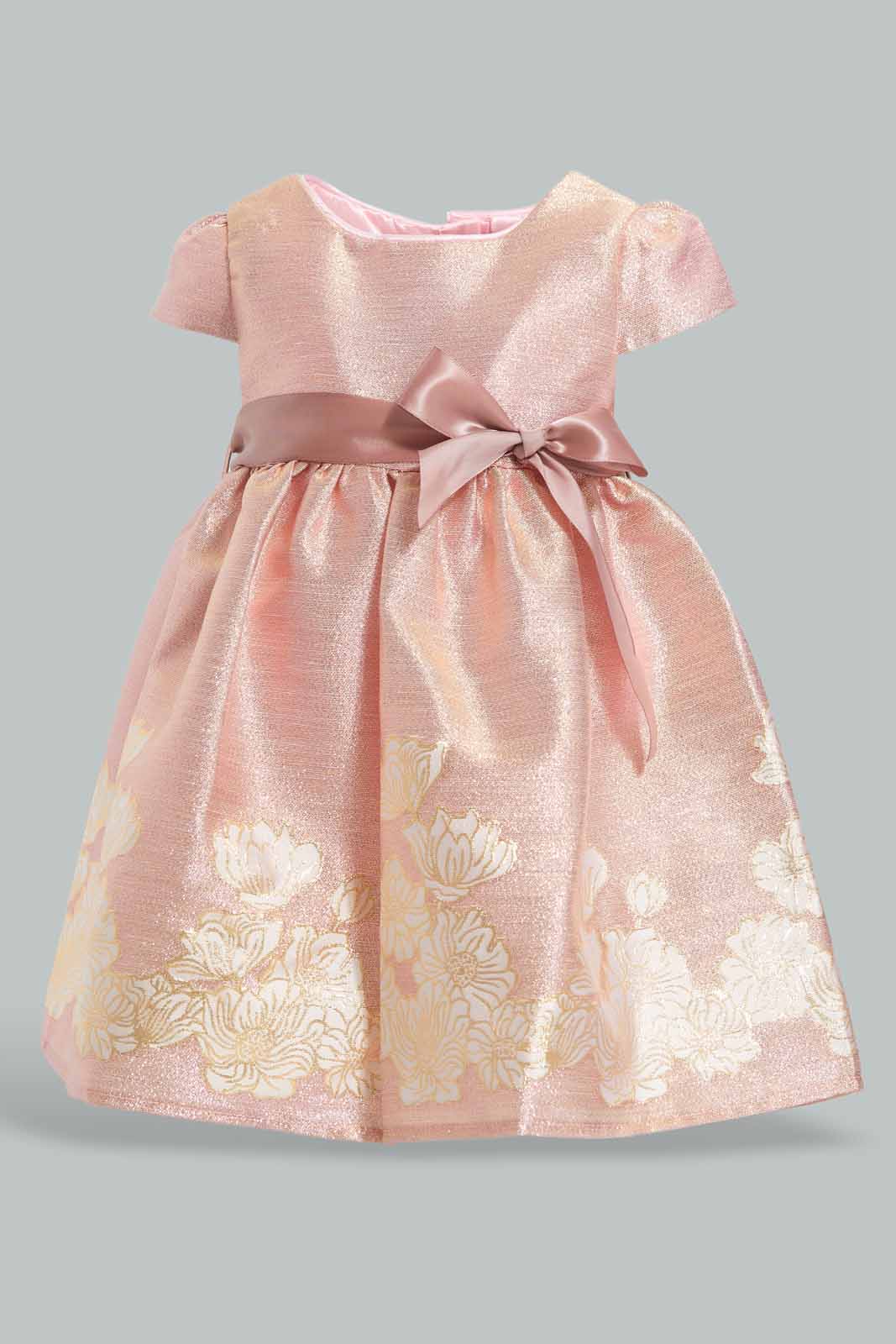 Redtag-Gold-Jacquard-Dress-With-Belt-Category:Dresses,-Colour:Gold,-Deals:New-In,-EID,-Filter:Infant-Girls-(3-to-24-Mths),-ING-Dresses,-New-In-ING-APL,-Non-Sale,-Section:Girls-(0-to-14Yrs),-W22O-Infant-Girls-3 to 24 Months