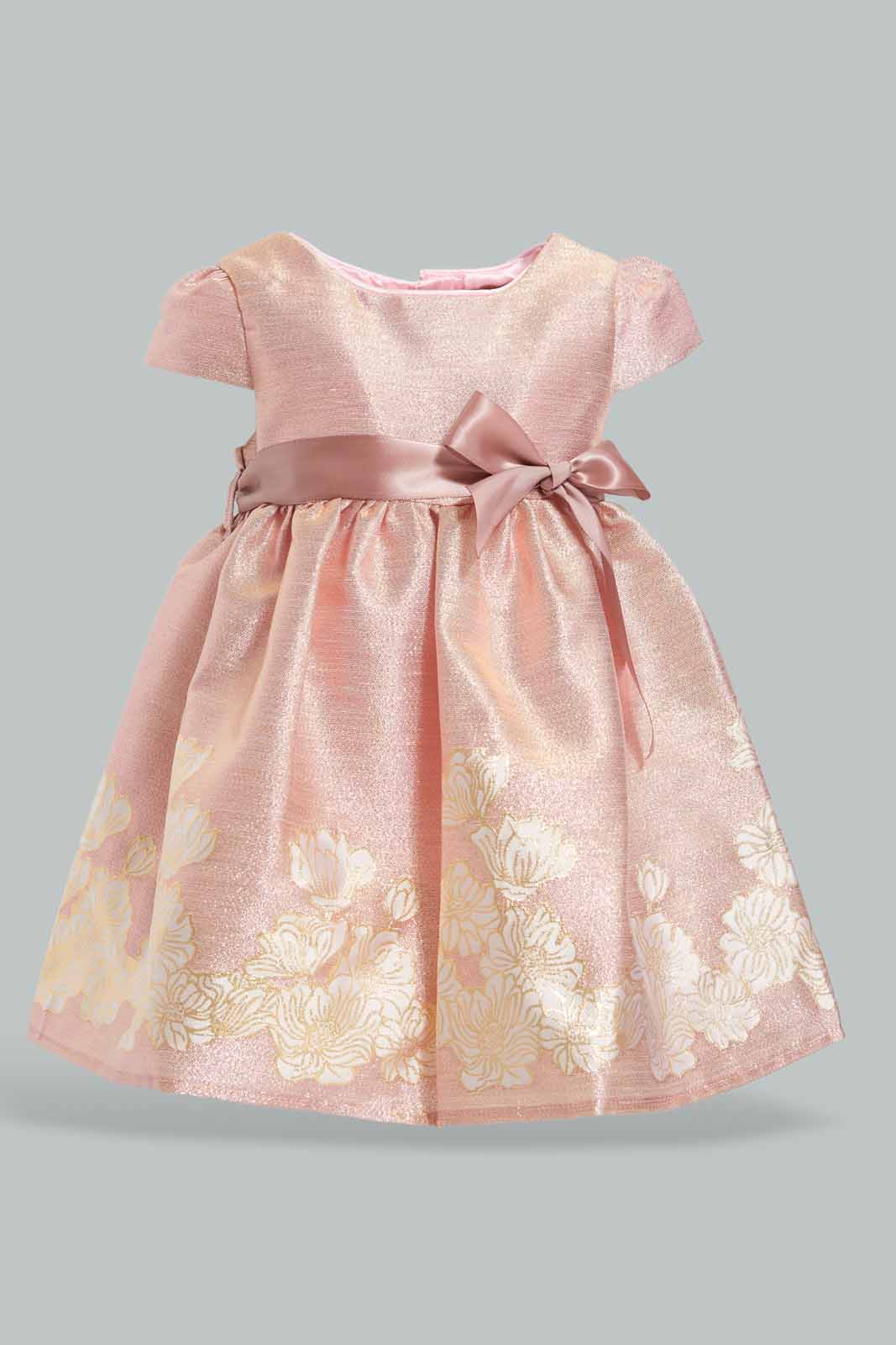 Redtag-Gold-Jacquard-Dress-With-Belt-Category:Dresses,-Colour:Gold,-Deals:New-In,-EID,-Filter:Infant-Girls-(3-to-24-Mths),-ING-Dresses,-New-In-ING-APL,-Non-Sale,-Section:Girls-(0-to-14Yrs),-W22O-Infant-Girls-3 to 24 Months