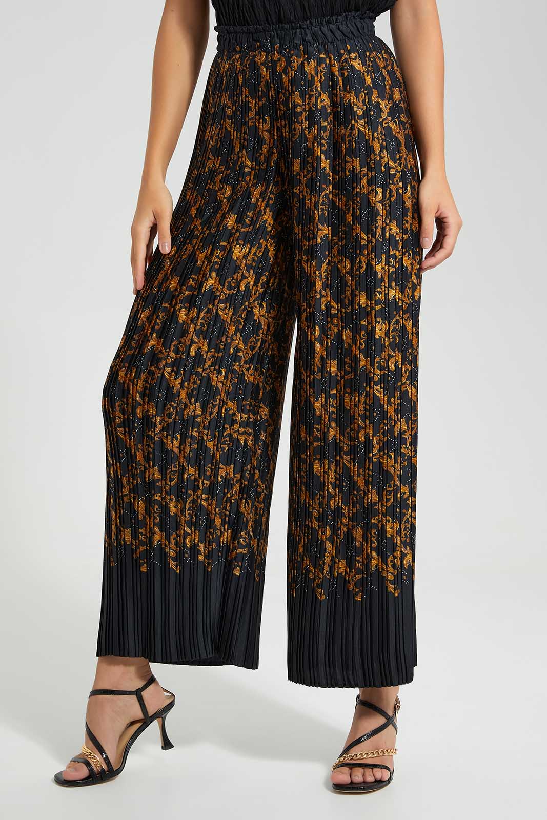 Redtag-Black-Printed-Pleated-Pants-Category:Trousers,-Colour:Black,-Deals:New-In,-Filter:Women's-Clothing,-LDC,-LDC-Trousers,-New-In-LDC-APL,-Non-Sale,-Section:Women,-W22O-Women's-