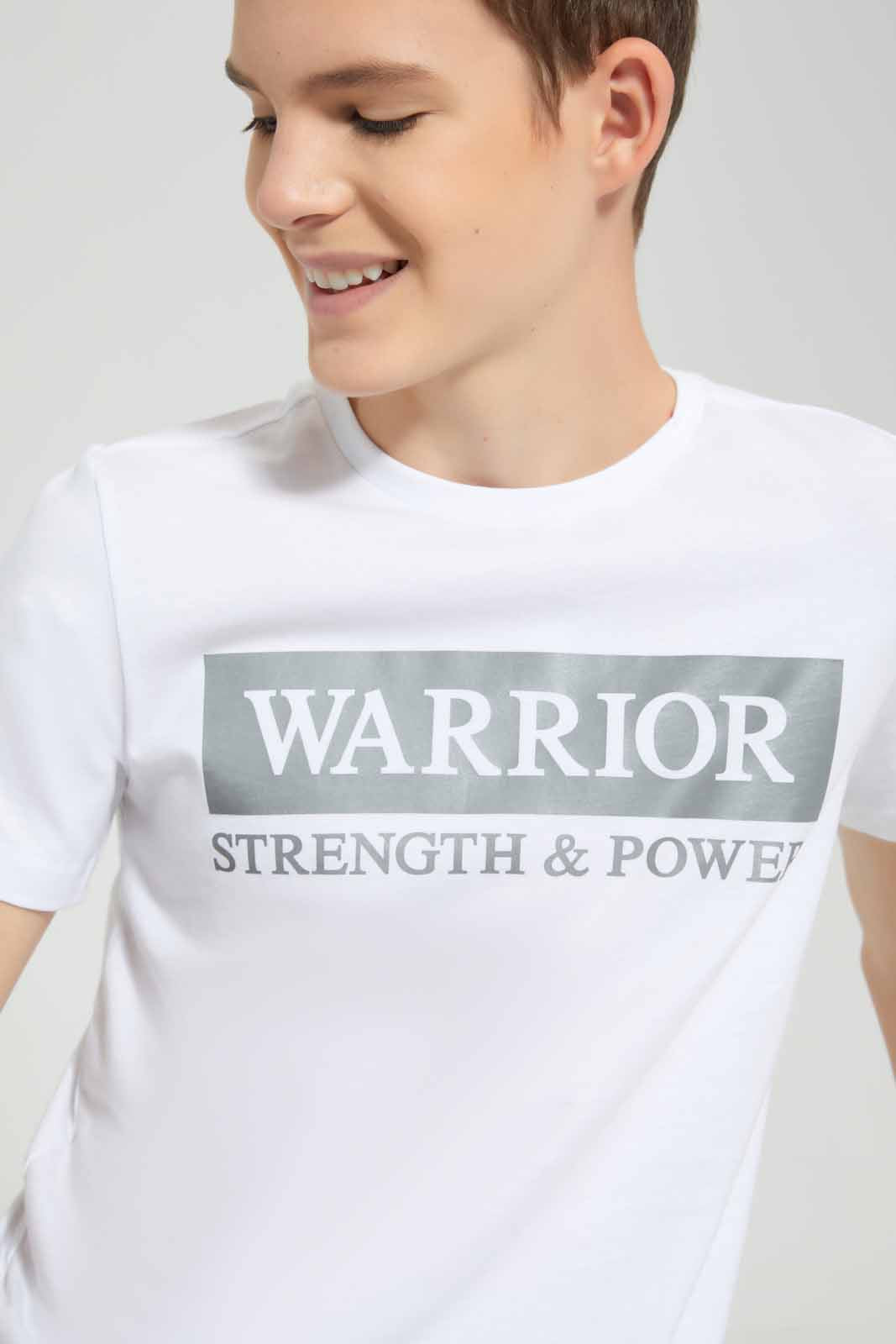 Redtag-White-Warrior-T-Shirt-BSR-T-Shirts,-Category:T-Shirts,-Colour:White,-Deals:New-In,-Festive,-Filter:Senior-Boys-(9-to-14-Yrs),-New-In-BSR-APL,-Non-Sale,-Section:Boys-(0-to-14Yrs),-W22O-Senior-Boys-9 to 14 Years